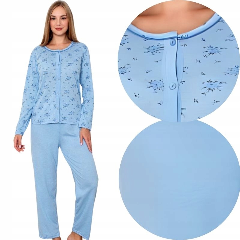 Piżama Dwuczęściowa Damska Rozpinana Długie Spodnie Długi Rękaw Bawełniana