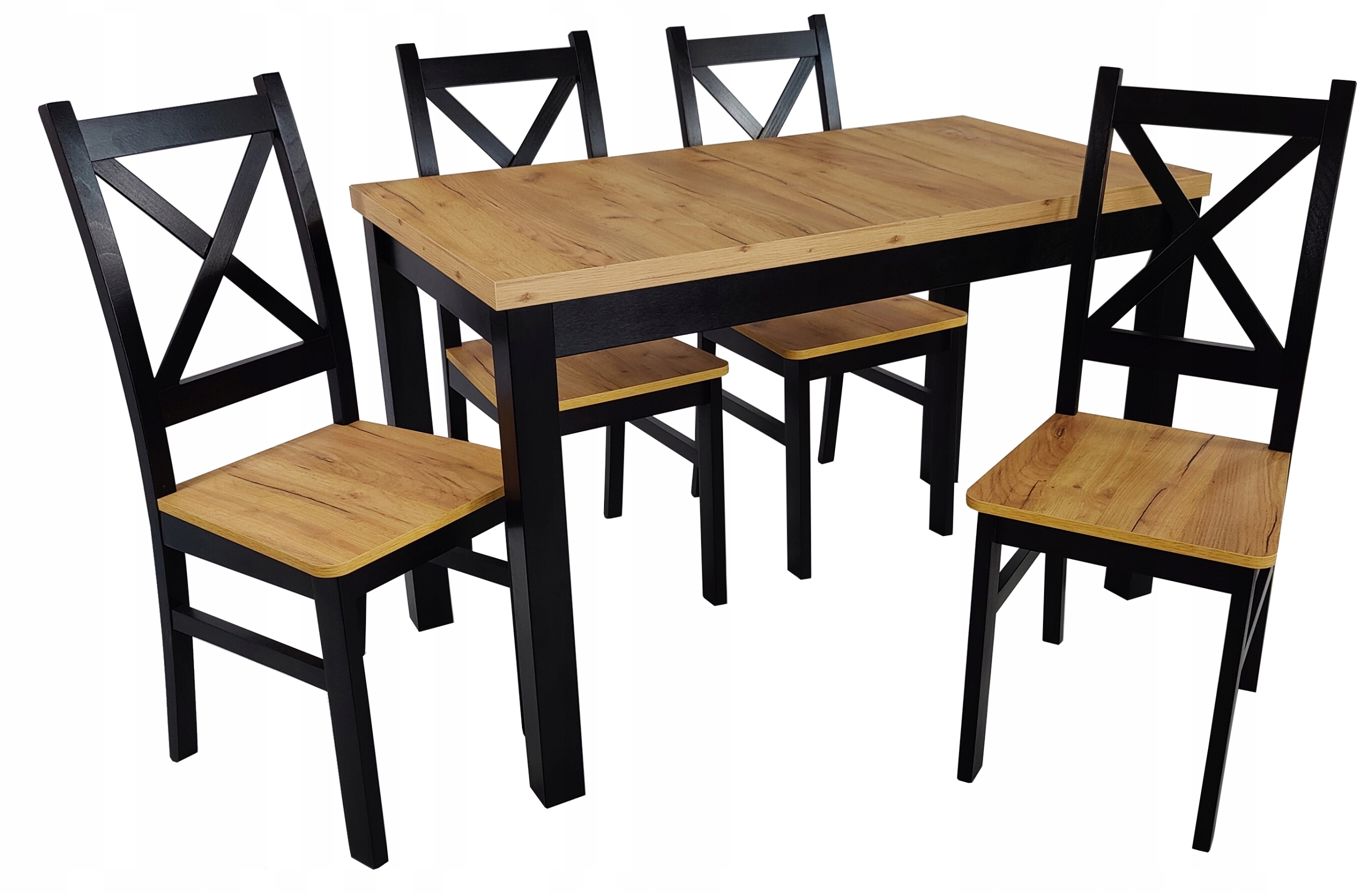 

Stół mały 65x120 Dąb Craft 4 Krzesła krzyż czarne