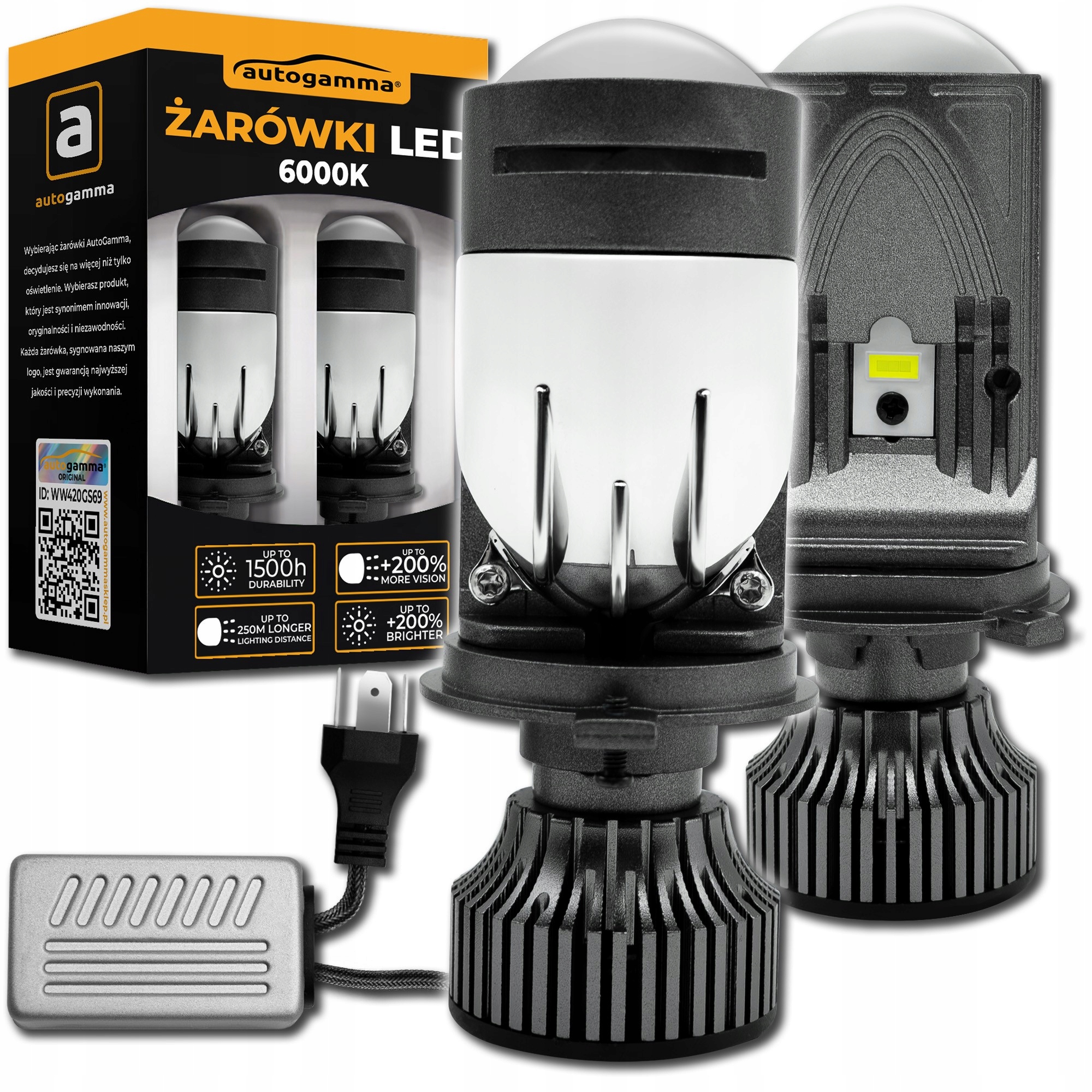 Led žárovky Mini H4 s čočkou Led H4 Auto Gamma 6500K Dual Vysoký výkon 150W +500%