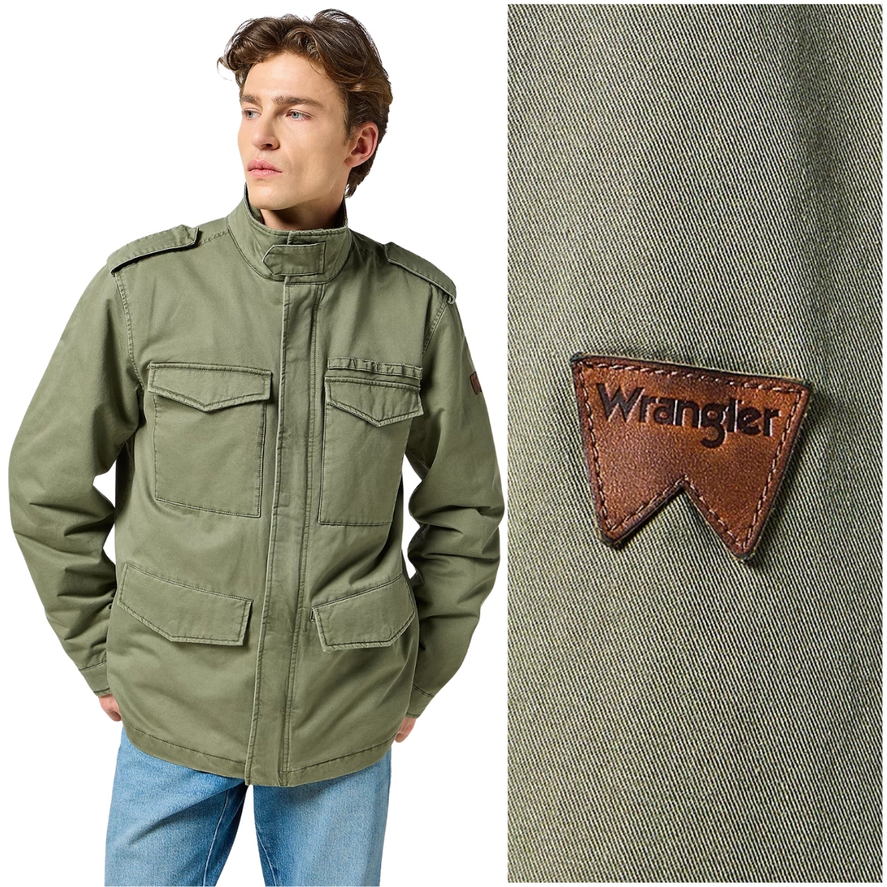 Wrangler Field Jacket Dusty Olive vojenská bavlněná zateplená bunda S