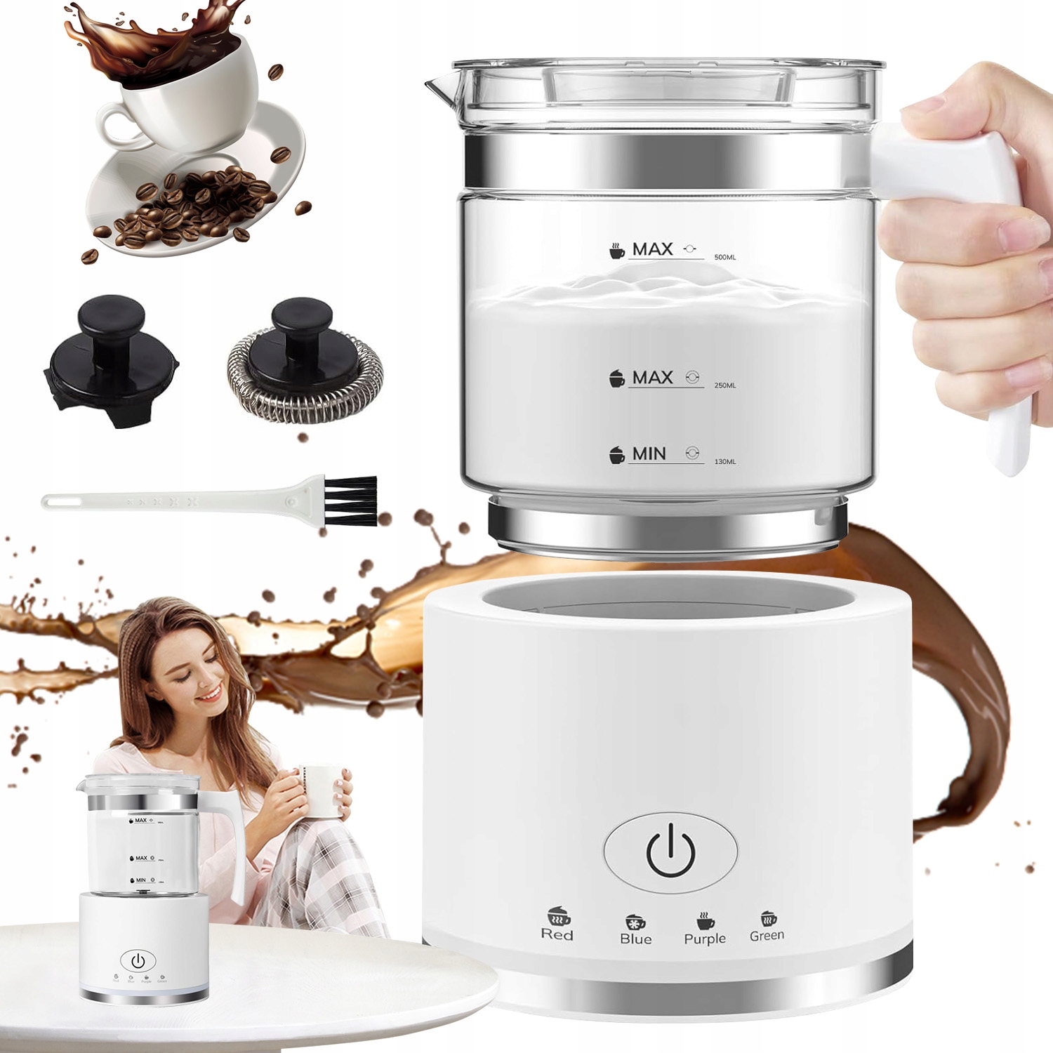 Wydajny Spieniacz Do Mleka Kawy Elektryczny Mikser Do Pianki Mlecznej 500ML-Zdjęcie-0