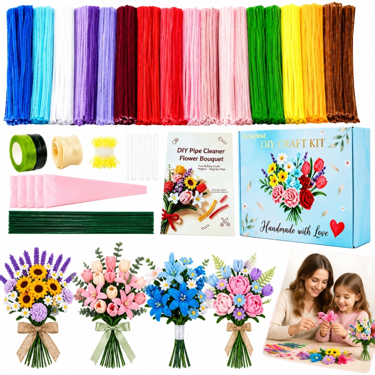 1000X Kreativní Drátky Floristické Diy Sada Nadýchaných Vytěráků Jako Dárek