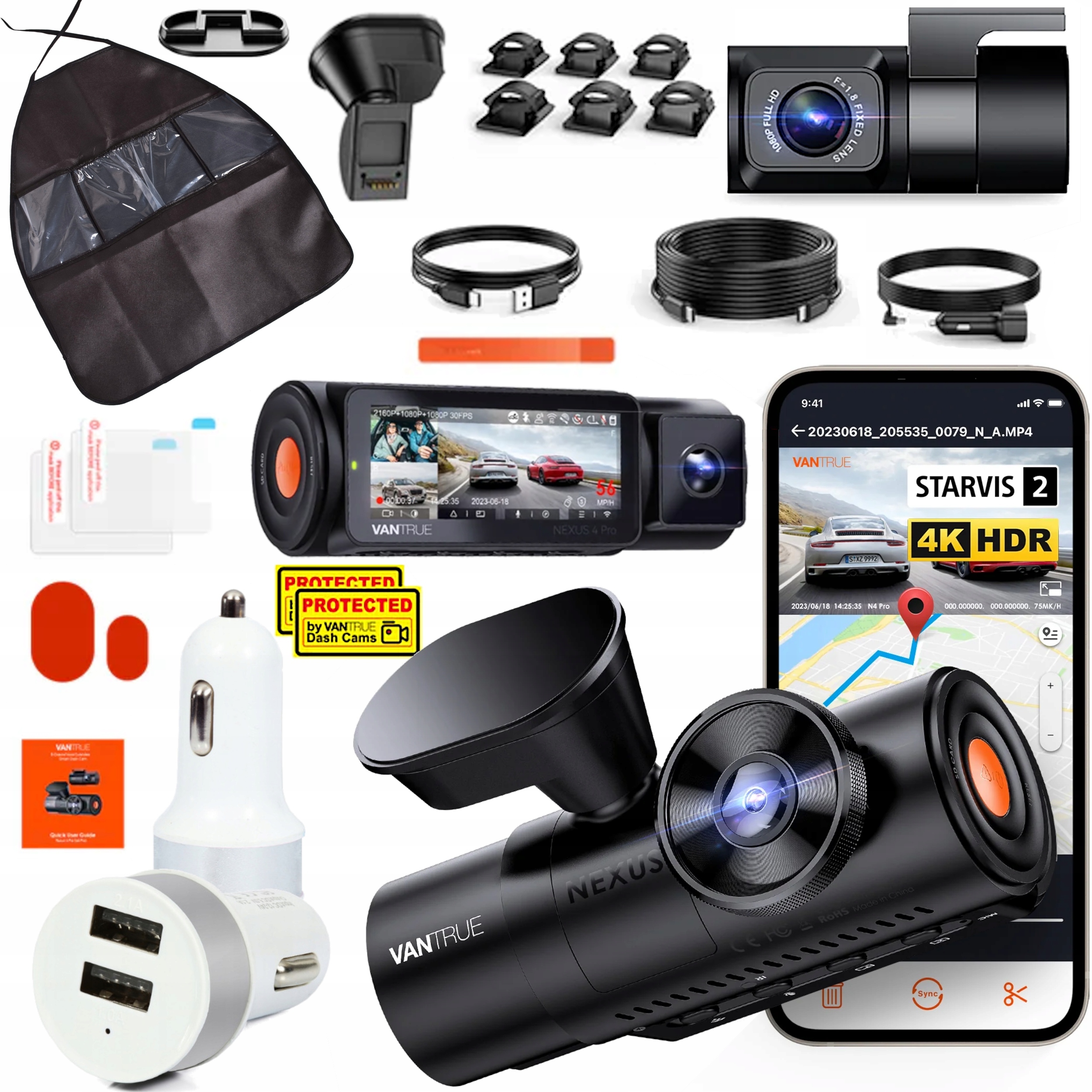 Rejestrator Vantrue N4 Pro S W 3CH 3 Kamery 4K/FHD/2.5K Akcesoria