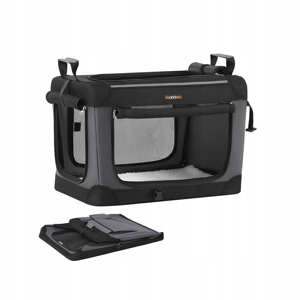 Levně Skládací přepravka pro psa, kočku, velikost M šedá 60x42x42 cm Feandrea