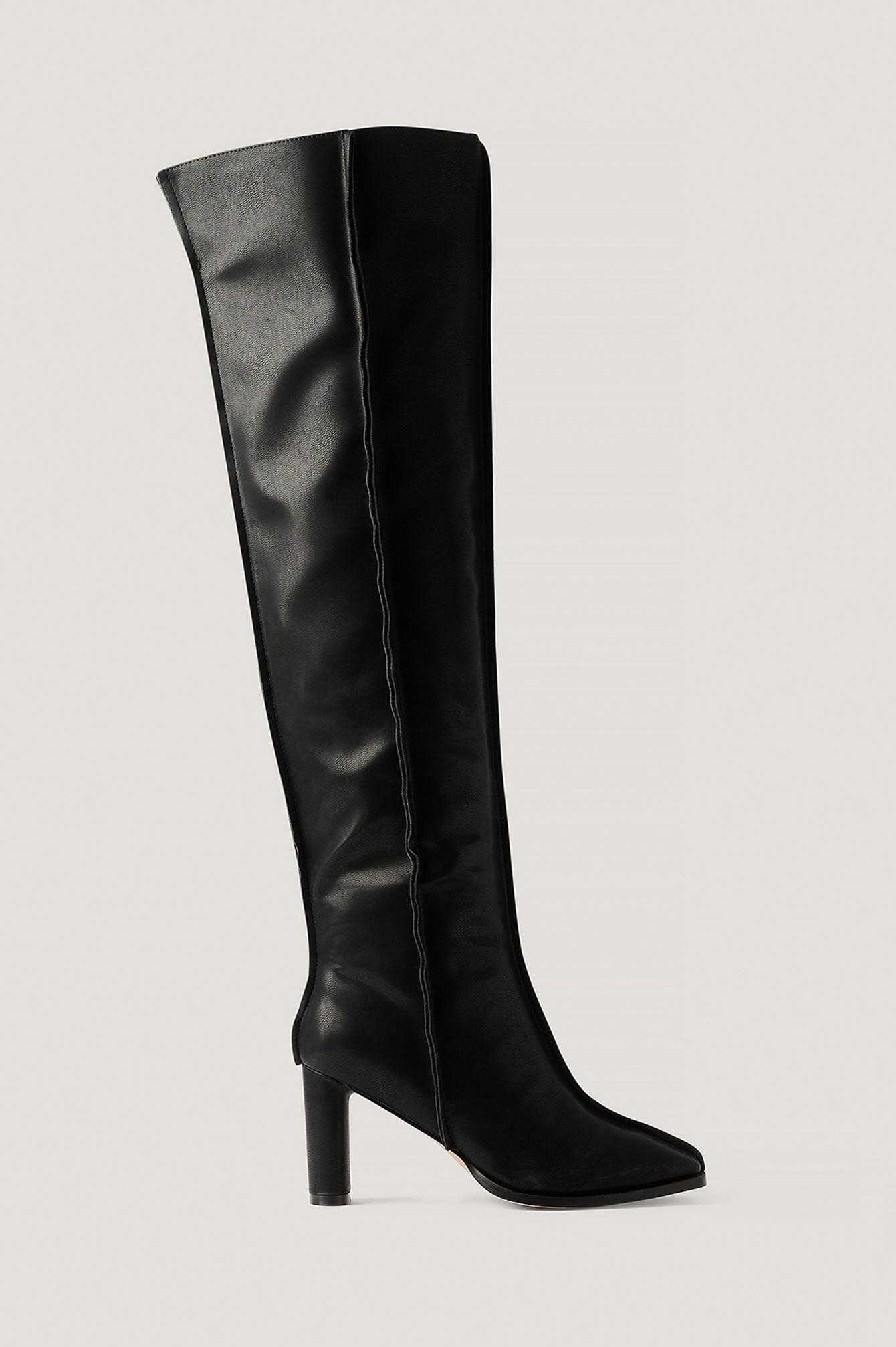 Na-kd Černé Kozačky Na Podpatku Čtvercová Špička 39CM 39