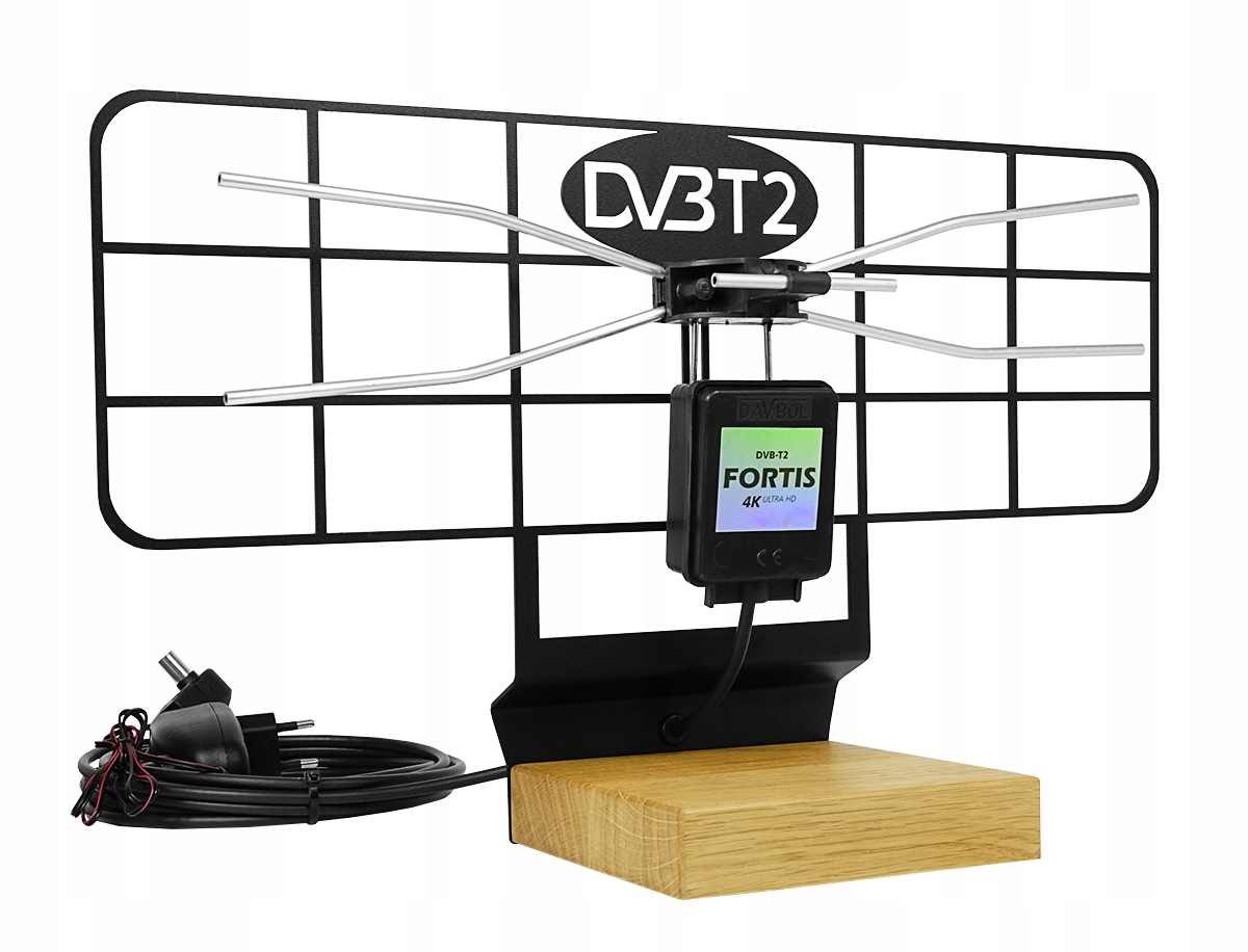 Nejvýkonnější Pokojová Anténa DVB-T2 Fortis 4K Filtr Lte MUX8 Dřevo ++85 dB
