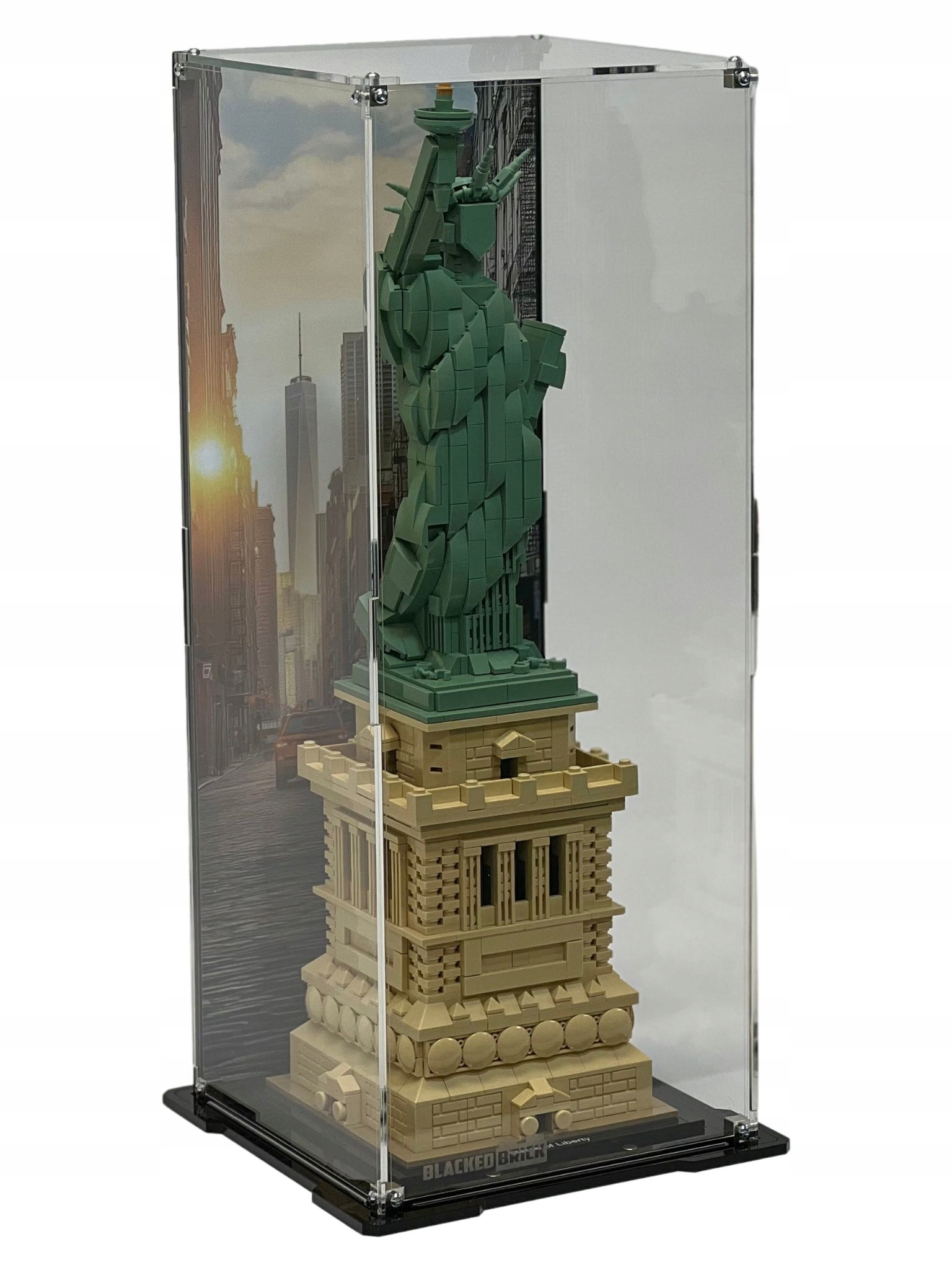 Vitrína s pozadím Blacked Brick pre Lego 21042 Architecture Socha slobody