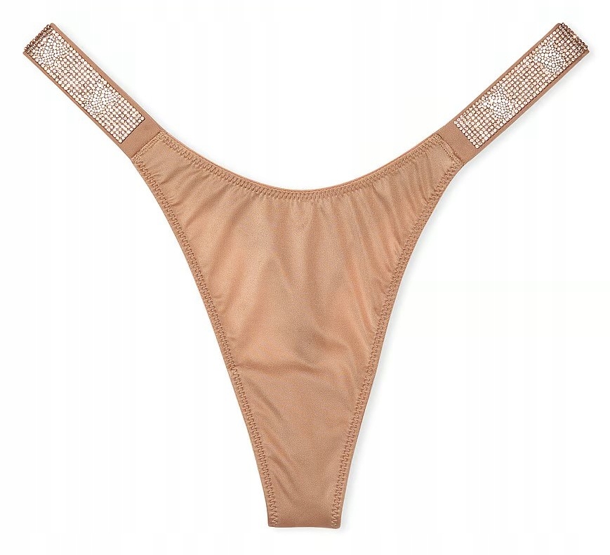 Tanga Victoria's Secret hladké s lesklými zirkony a logem béžové S
