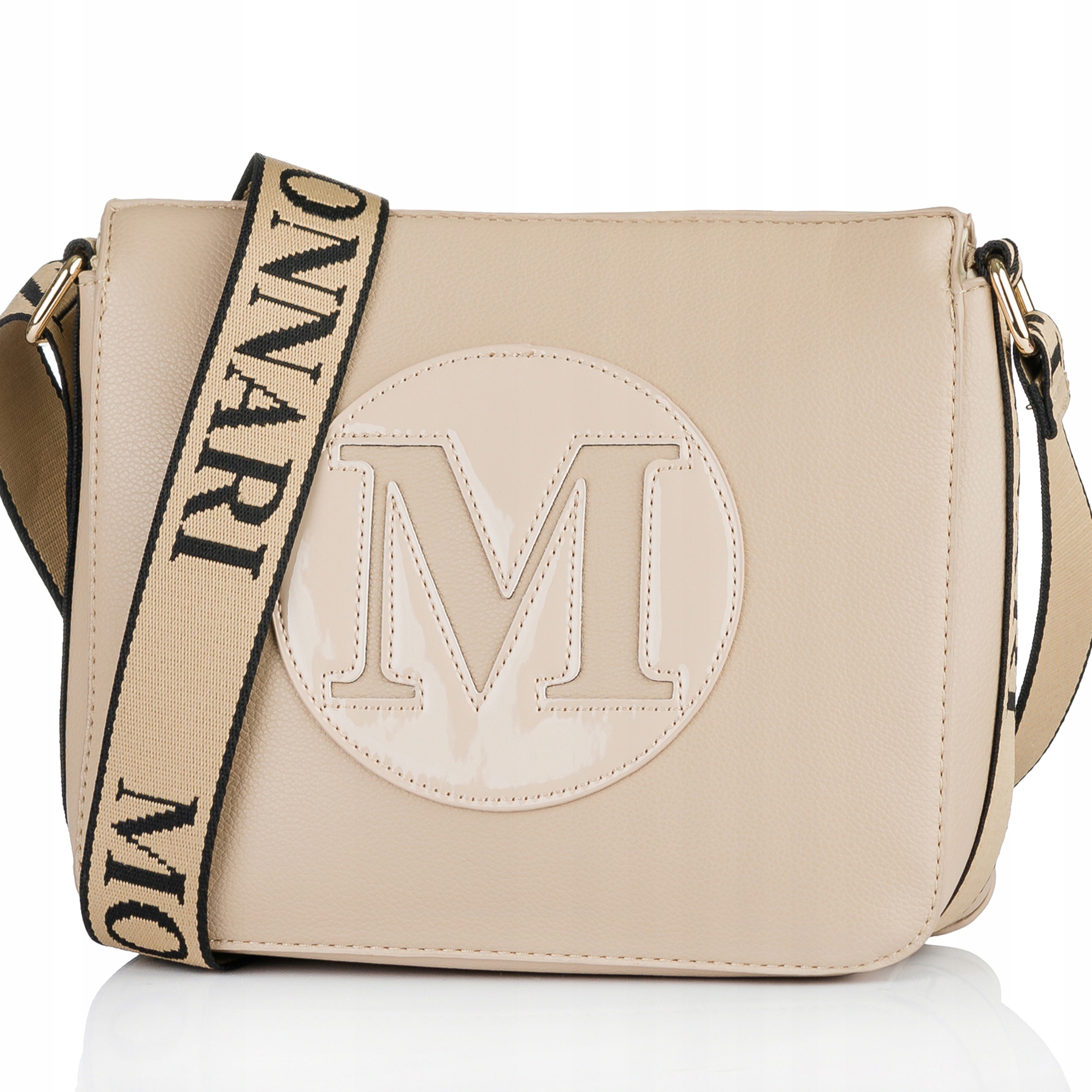 Monnari Torebka na ramię Listonoszka Pojemna Pasek Logo Premium Beżowa