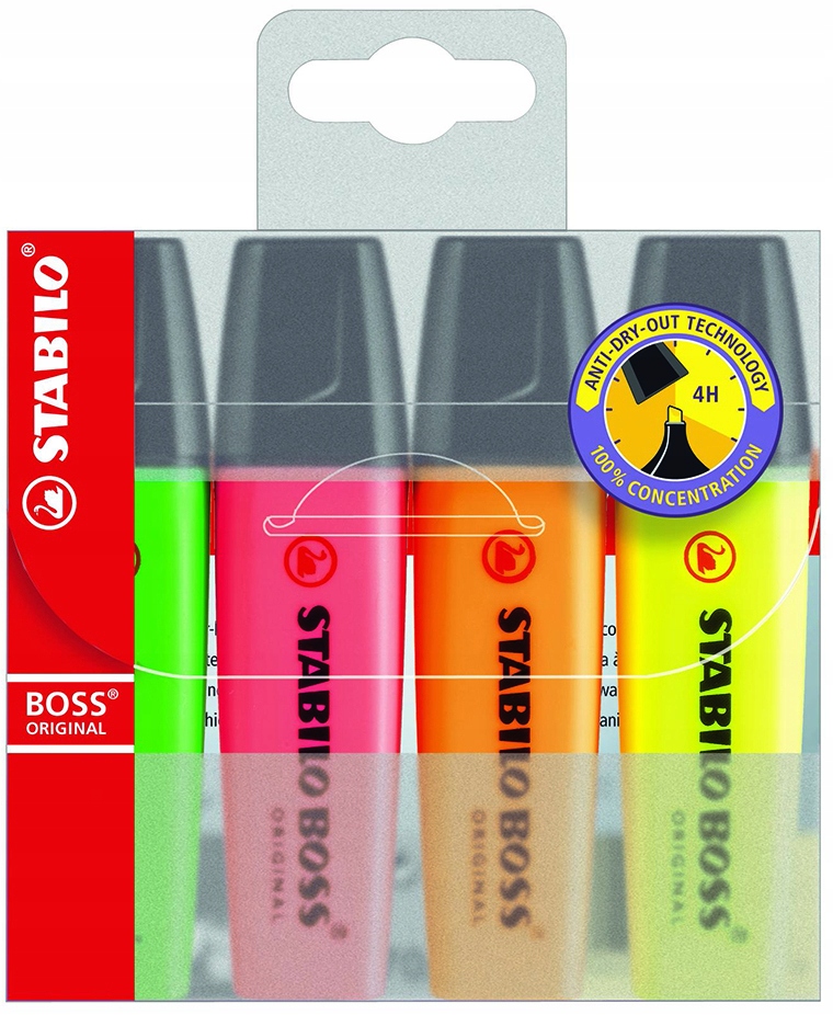 ZAKREŚLACZ PODKREŚLACZ Stabilo Boss Original MIX 4 KOLORÓW ZESTAW x 5 Kod producenta 70/4