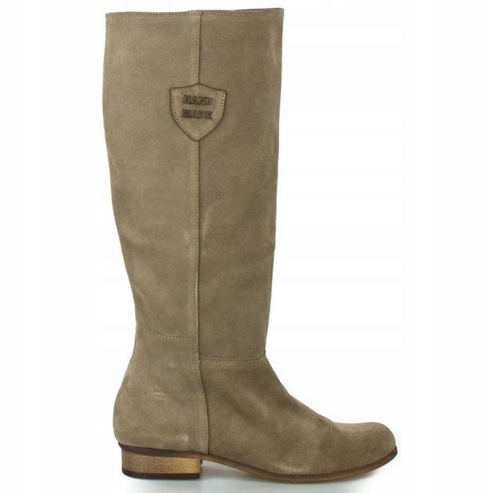 Béžové Šedé Ploché Kožené Kozačky Handmade 41