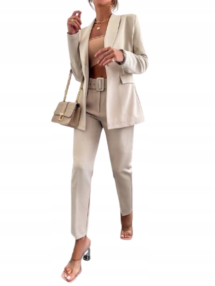 Shein Dvoudílný Béžový Dámský Hladký Komplet S 2BB
