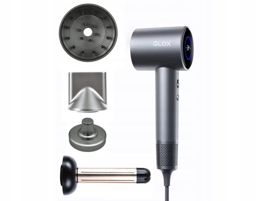 Fén na vlasy s ionizátorom D3, s príslušenstvom, strieborný GLOXD3GSET