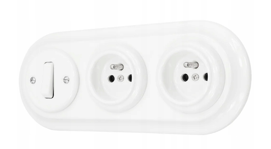 Jednopólový spínač a zásuvka retro keramika prl loft