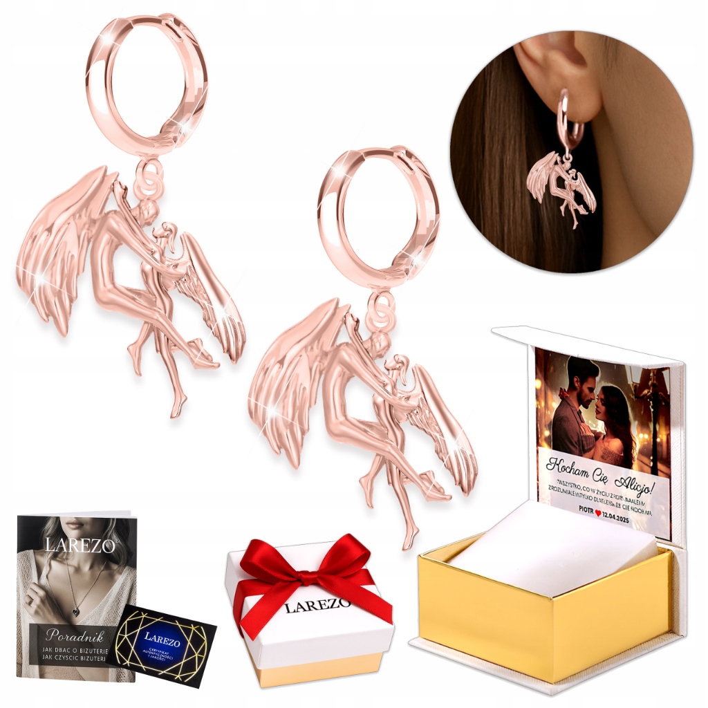 Náušnice Pozlacené stříbro 925 s Anděly Černé Visací Andělé Andílci Láska Amor