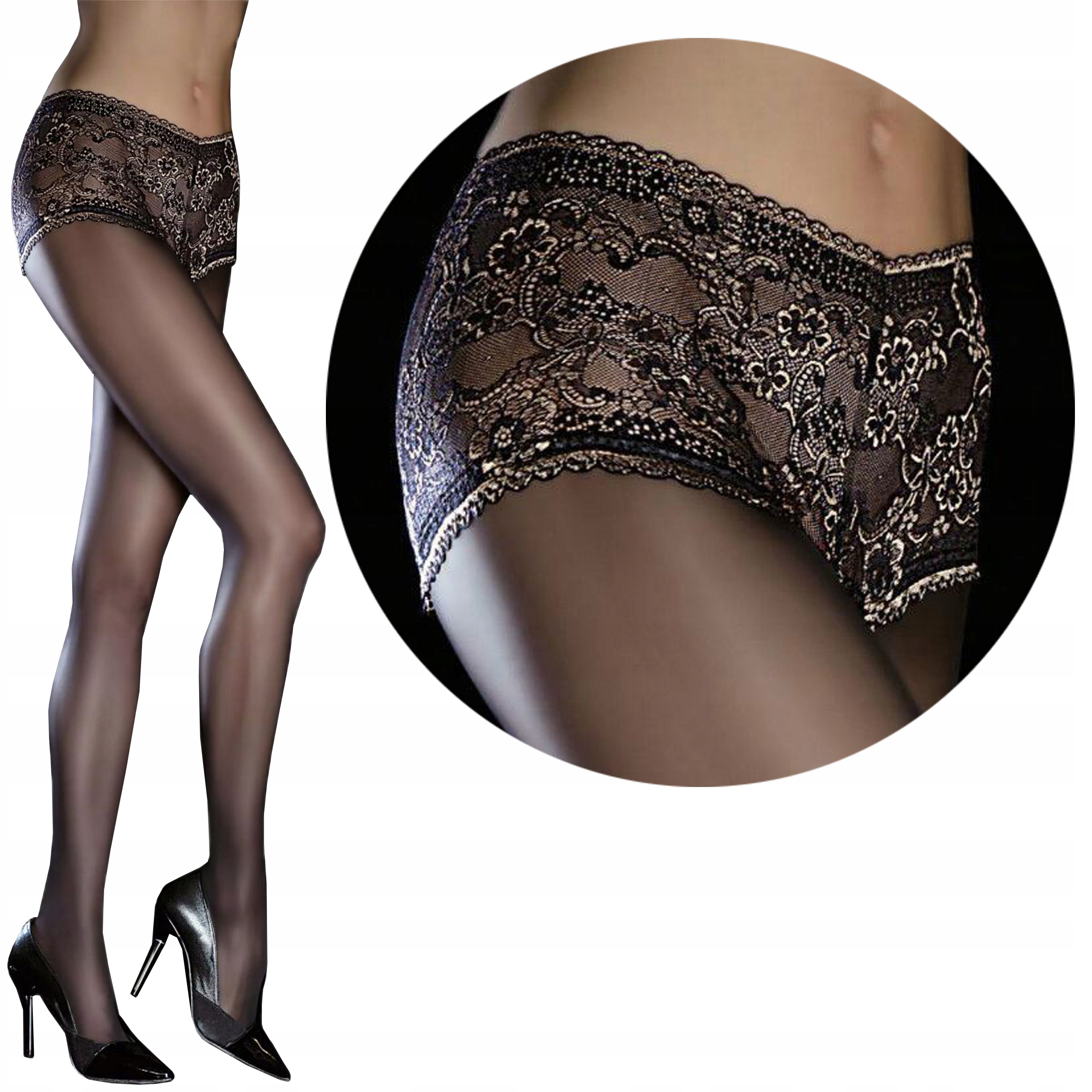 

Fiore sexy rajstopy Ayla 40 den koronka czarny 4-L