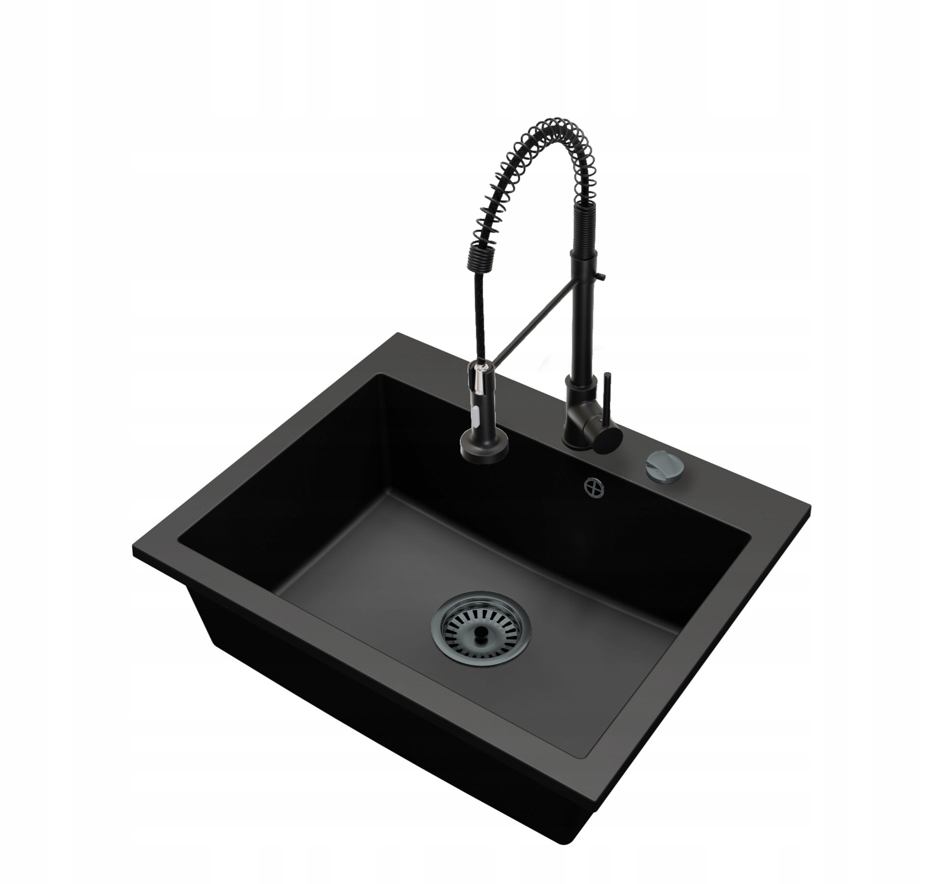 Jednokomorový dřez Brado Elite 60 Baterie Spiral Syfon Černý Aut.