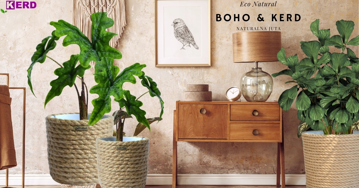 21 osłonka BOHO ozdobna na doniczkę gruby sznurek jutowy LINA ręczne wykon Styl boho skandynawski