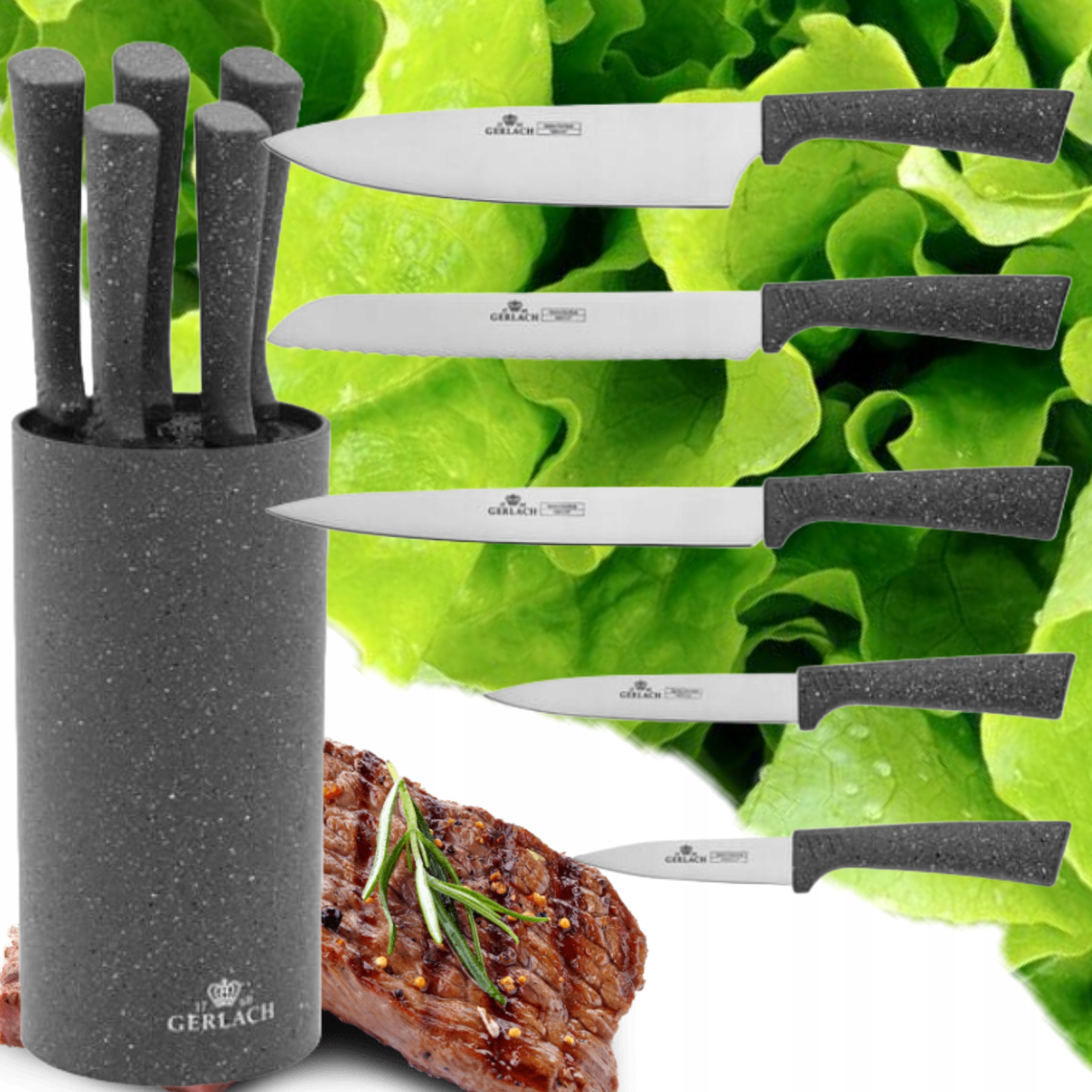 Gerlach Smart Sada 5 Nožů V Kulatém Bloku Nože Kuchyňské Nože Komplet Ostré
