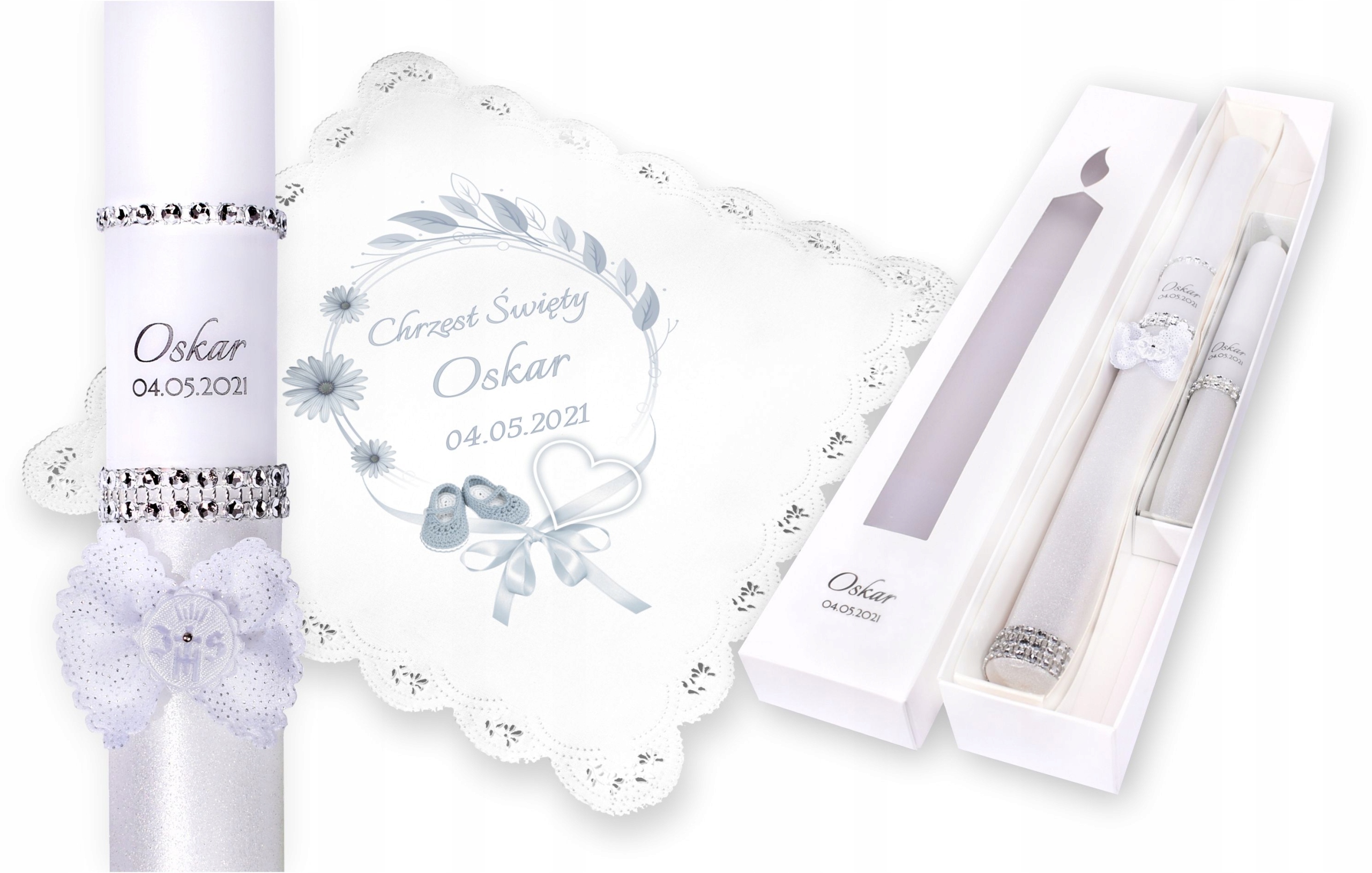 

Świeca Szatka Do Chrztu Imię Data+ Świeczka