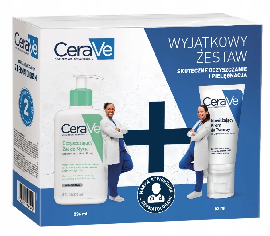 CeraVe Zestaw Oczyszczający Żel do Mycia 236ml, Nawilżający Krem do Twarzy
