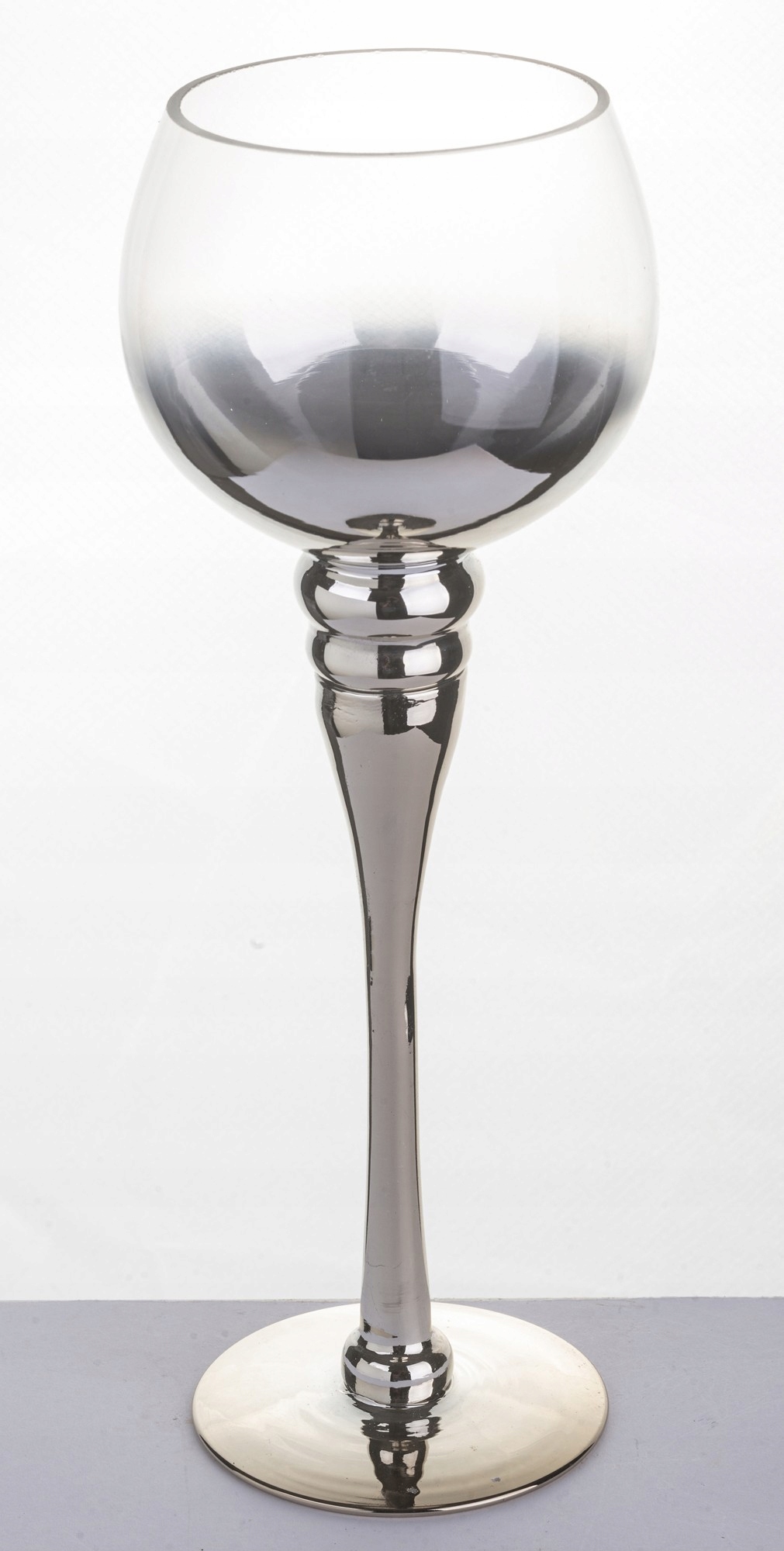 SZKŁO LUNA ŚWIECZNIK GLAMOUR SREBRNY Marka Domdekoracji