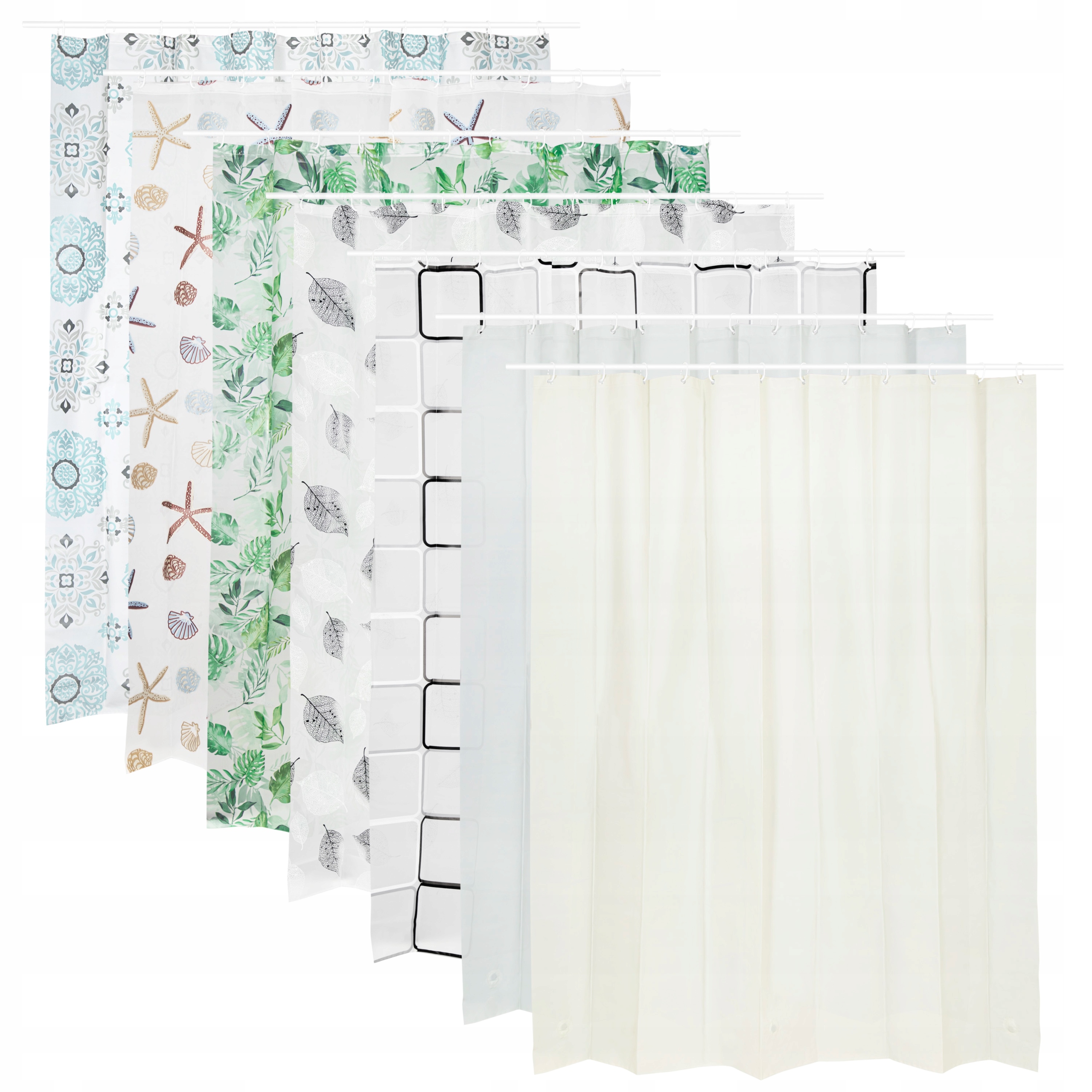 ZASŁONA PRYSZNICOWA PEVA 180X200 MONSTERA WIESZAKI WODOODPORNA WANNOWA Długość 200 cm