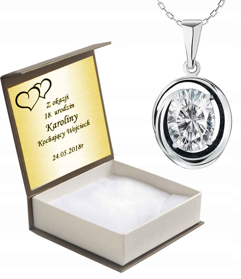 

Wisiorek Srebrny Owalny Z Cyrkonią Łańcuszkiem