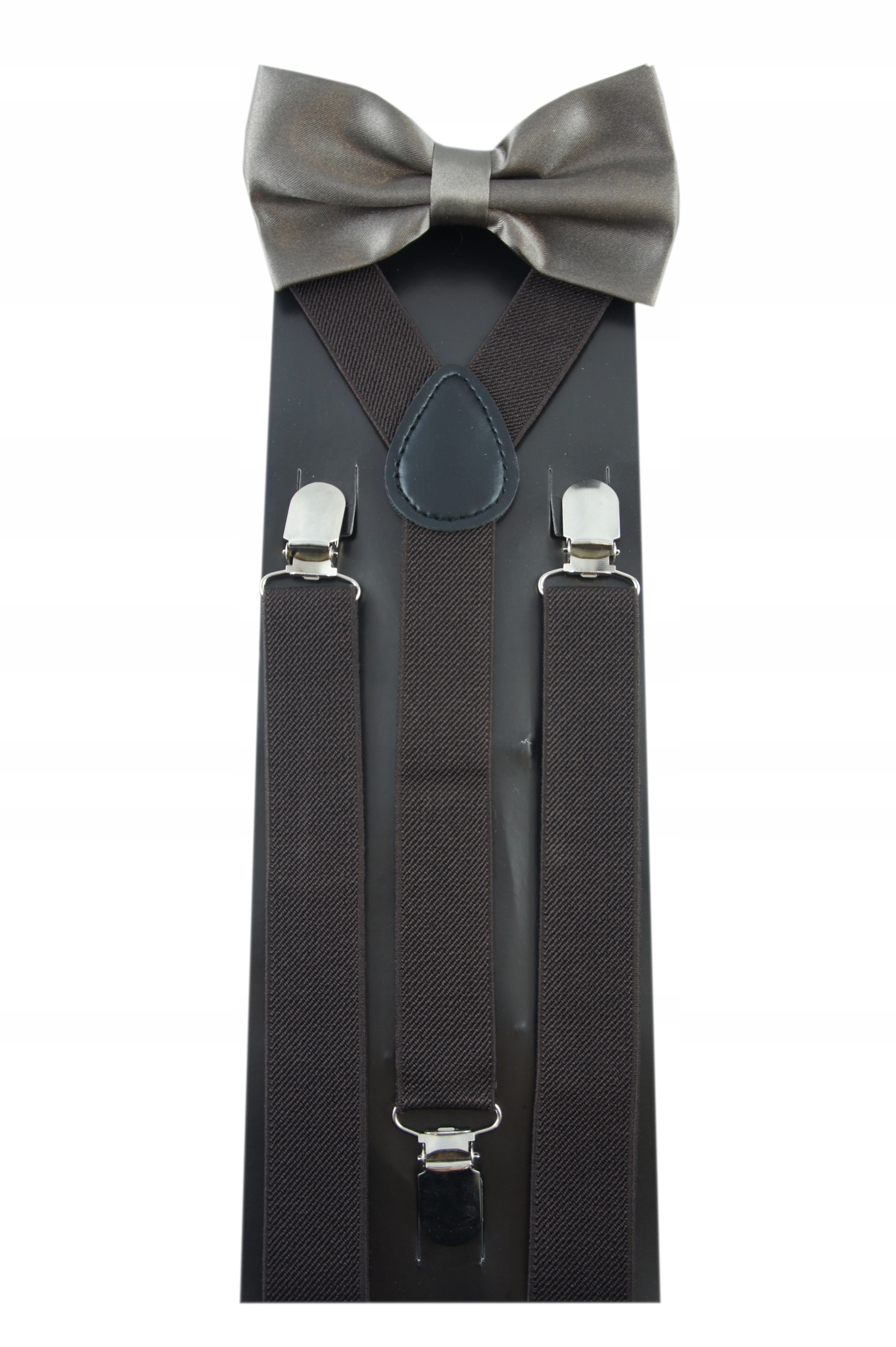 Brązowy zestaw męski Szelki i muszka do wyboru