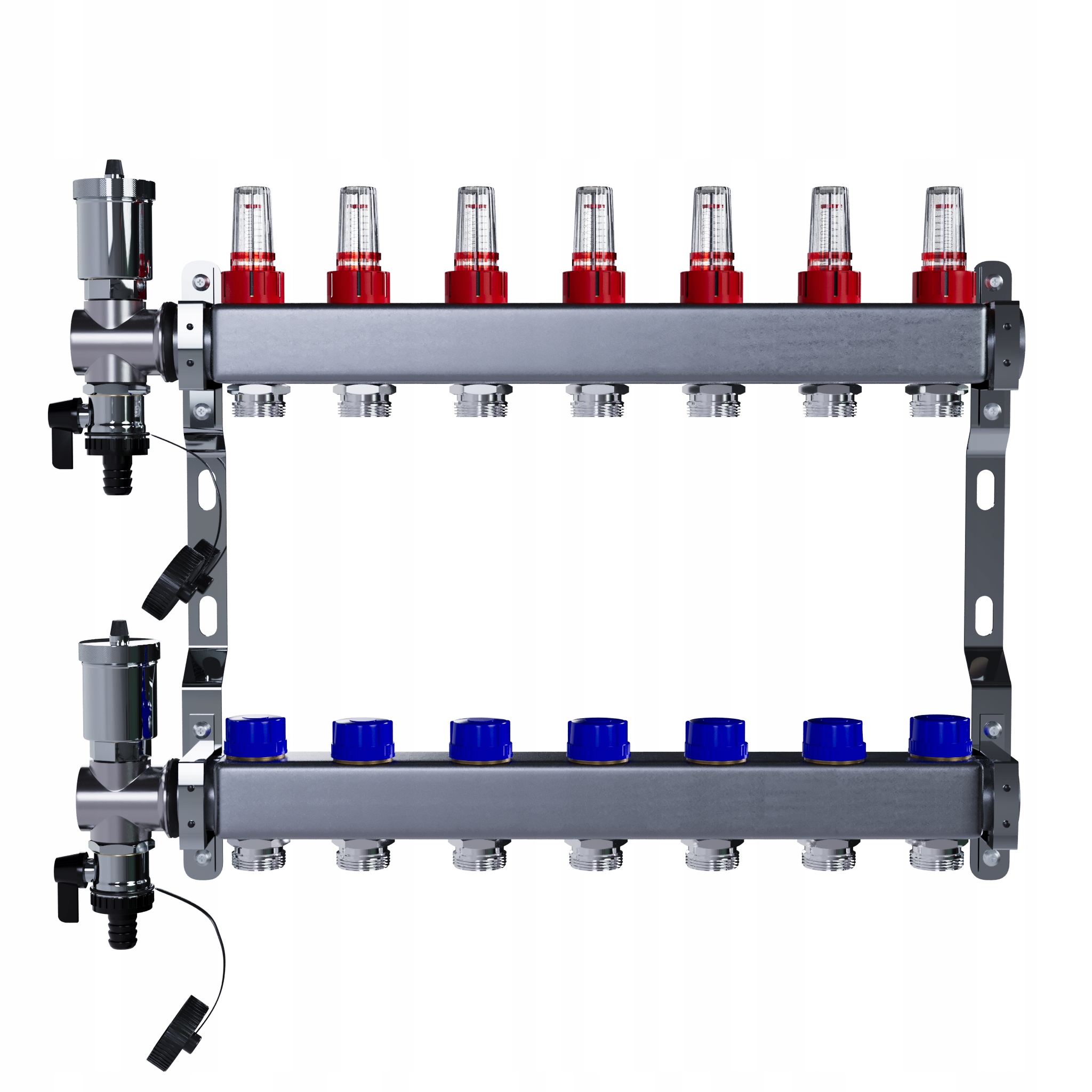 Rozdělovač pro podlahové vytápění 7 nerezových okruhů pro podlahové vytápění