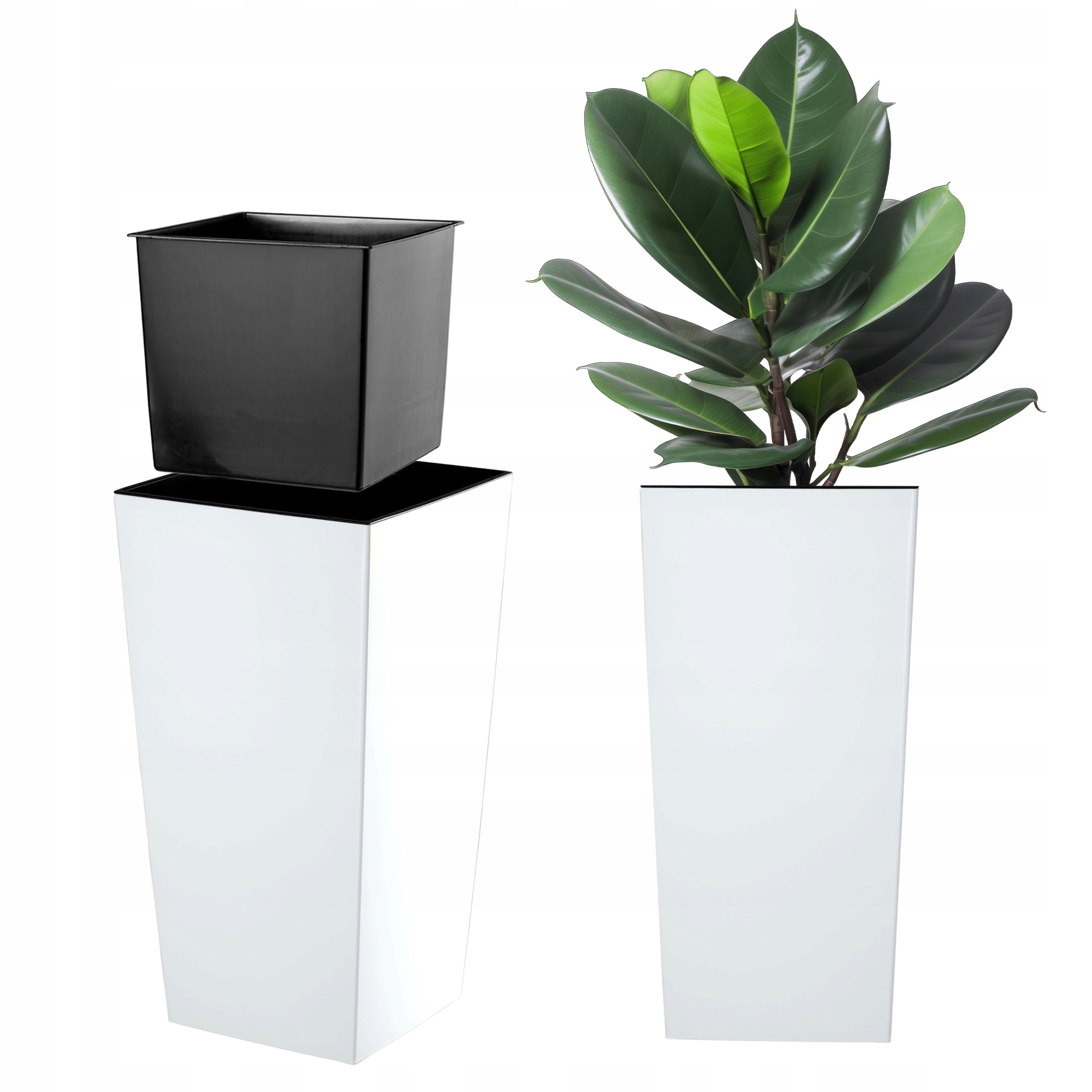 Doniczka Donica Ogrodowa Wkład 29x58 cm Wysoka Duża Biała Połysk Kwiaty