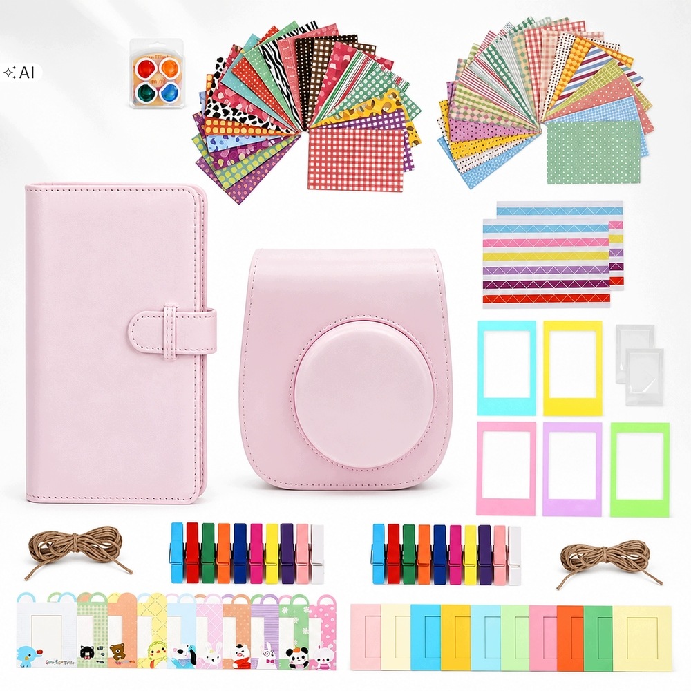 Set 8v1 Pouzdro Album Samolepky Rámečky Příslušenství pro FujiFilm Instax Mini 12