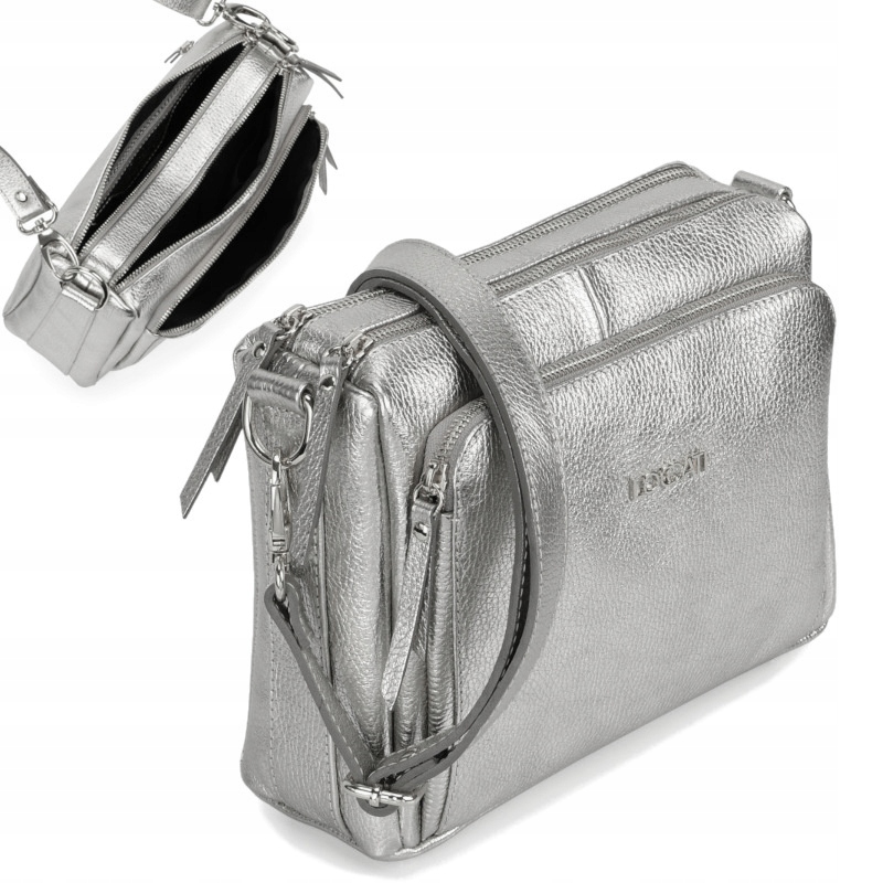 

Srebrne torebki listonoszki ze skóry naturalnej