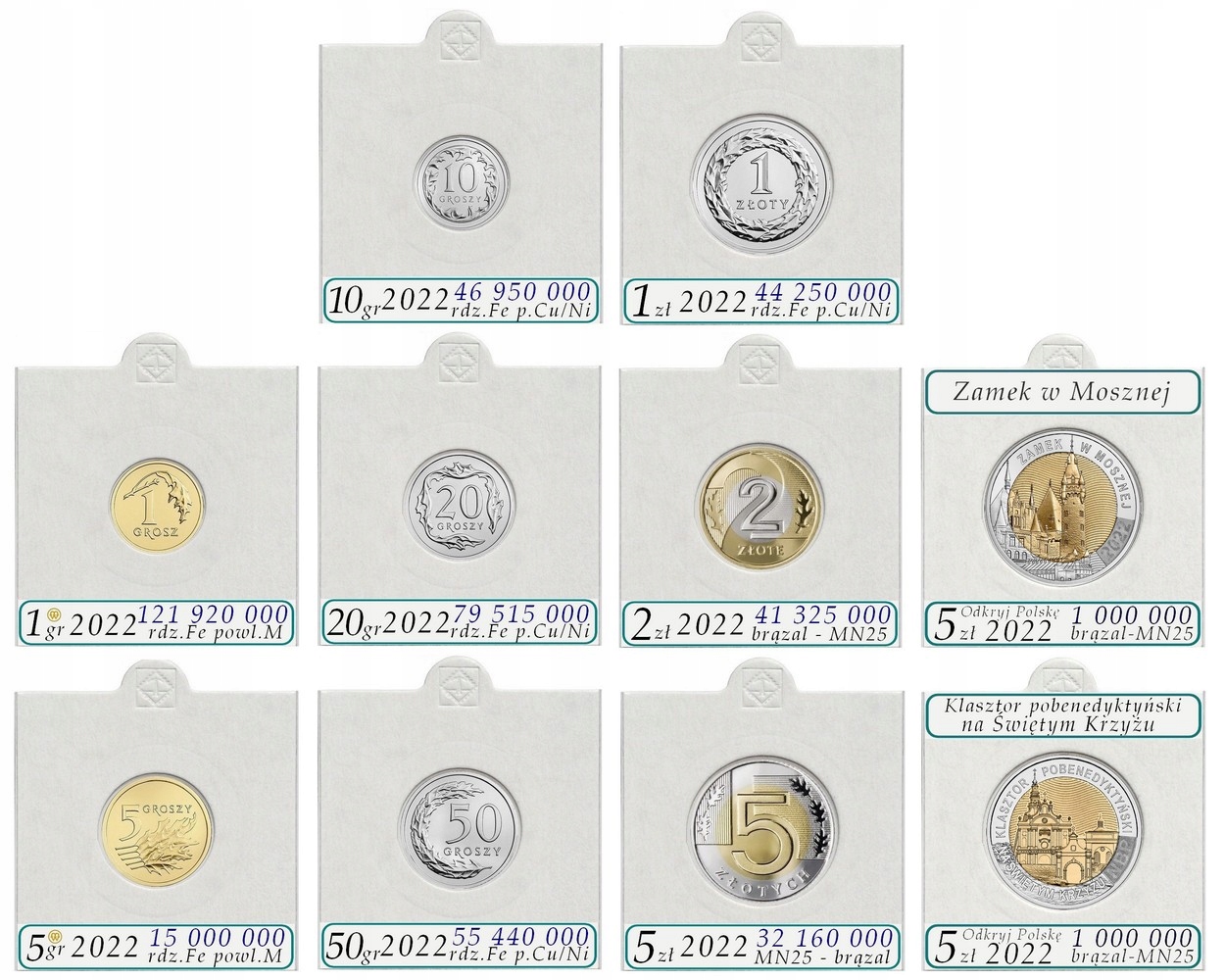 Zestaw 8 holderów na monety obiegowe 2022 + opisy Marka Leuchtturm