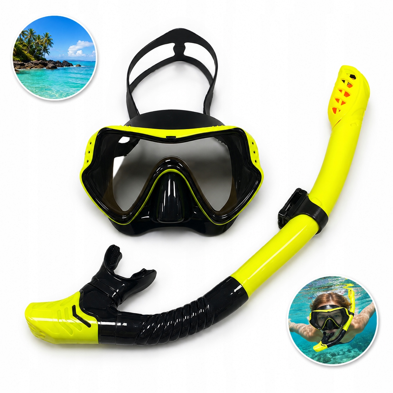 Zestaw do nurkowania maska i rurka snorkel zolty Trwałość