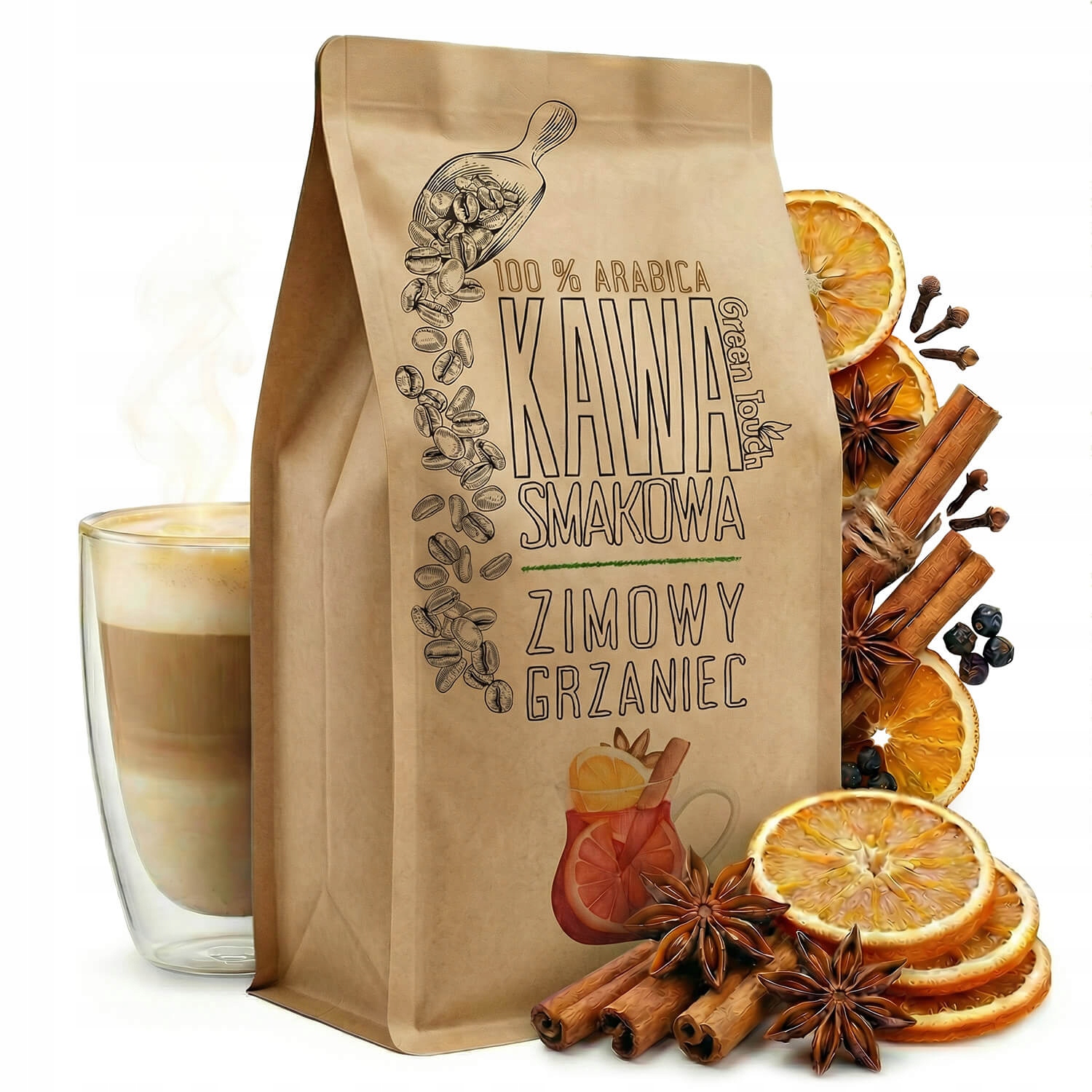 Levně mletá káva s příchutí Zimního Topení Arabica 1 kg Green Touch