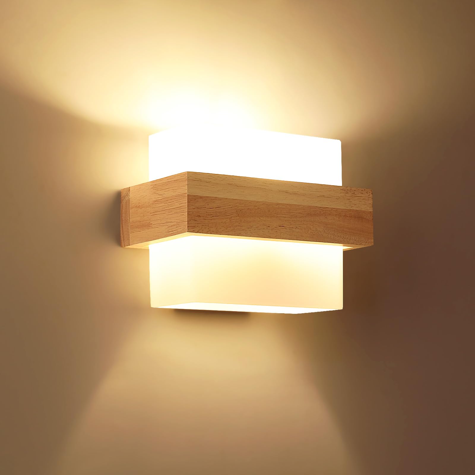 Lampa Ścienna Comely Kinkiet E27 Szklany Klosz Drewniana Vintage