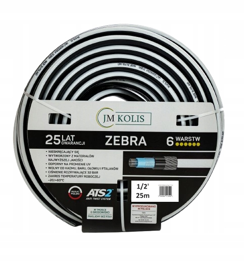 Jm Kolis Wąż ogrodowy Zebra 6-warstw 1/2' 25m