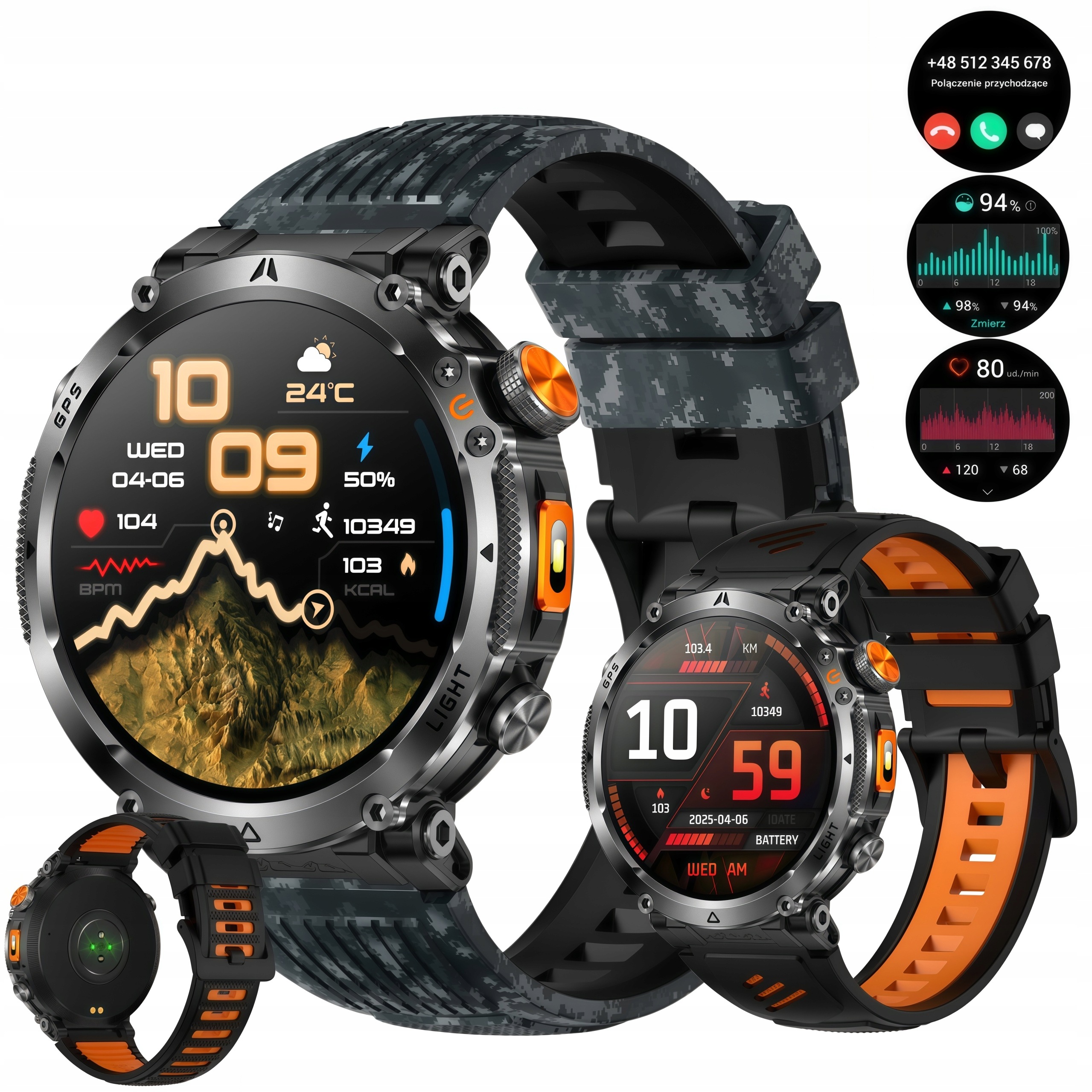 Smartwatch Męski Gps Amoled Mapy Zegarek Wodoodporny IP68ASYSTENT AI2 paski