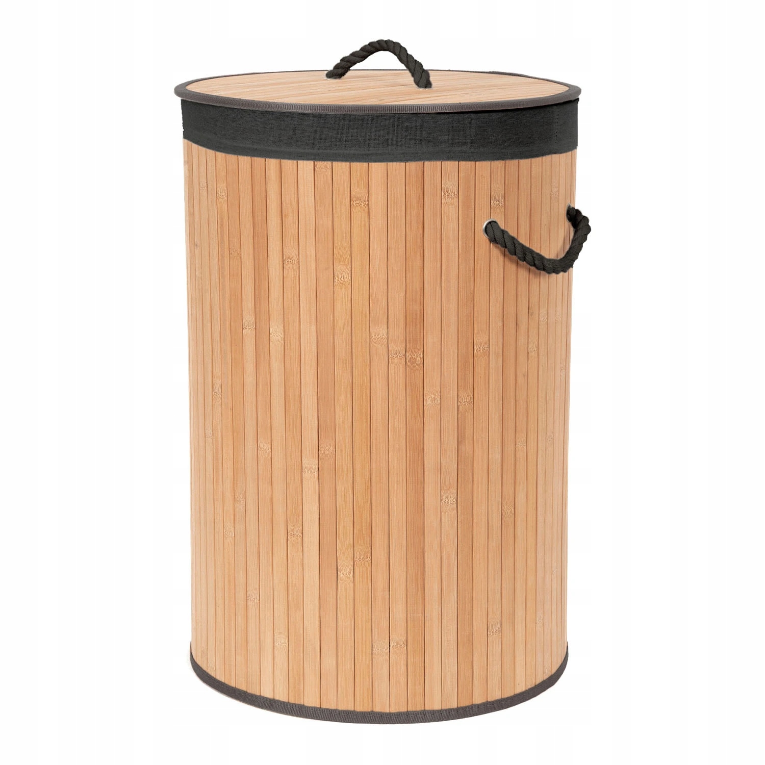 Compactor skládací koš na prádlo Bamboo, 75 L, kulatý, bambus, černá látka