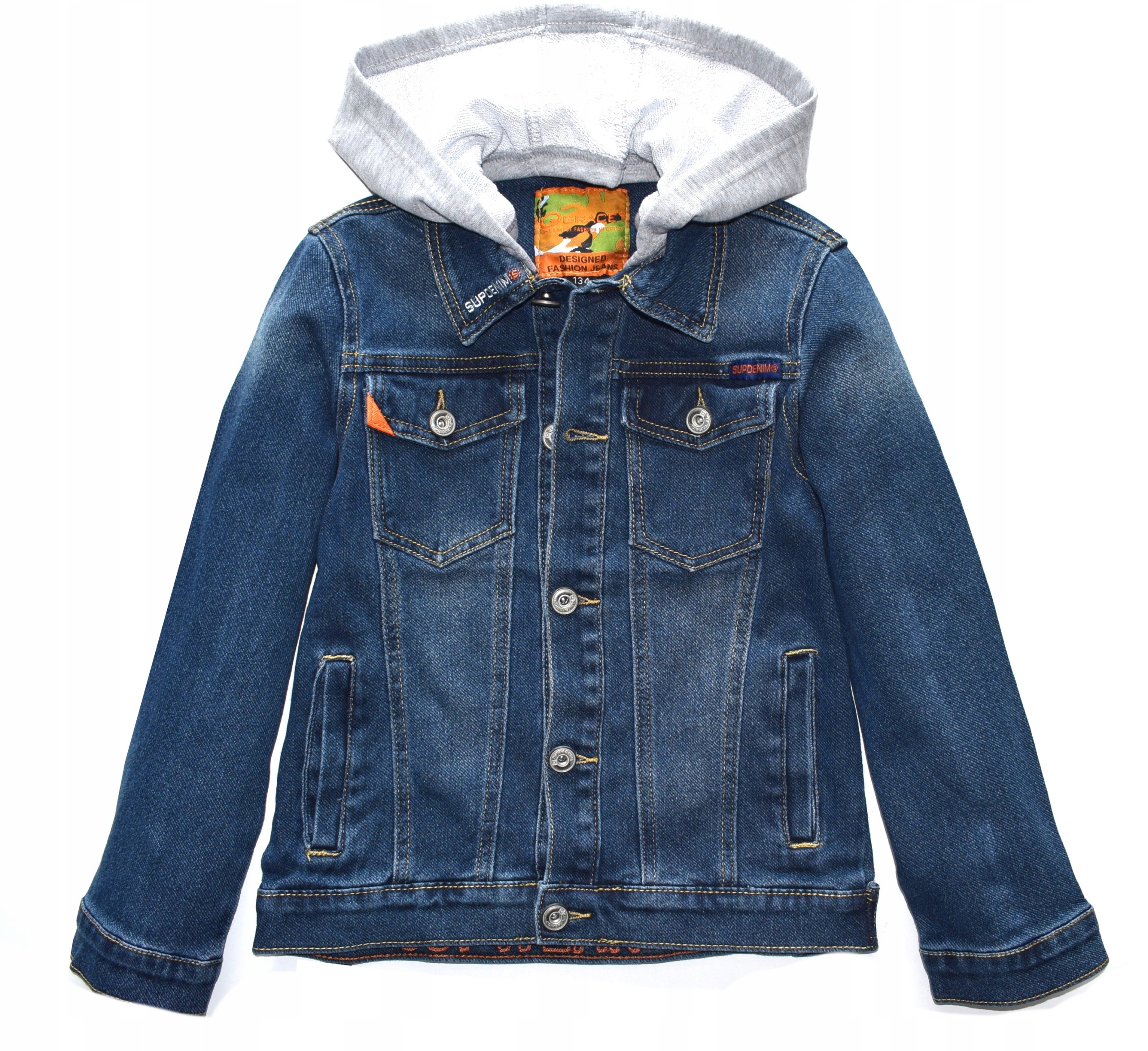 CHŁOPIĘCA KURTKA JEANSOWA, KATANA,DŻINS Z KAPTUREM r.152cm Marka bez marki