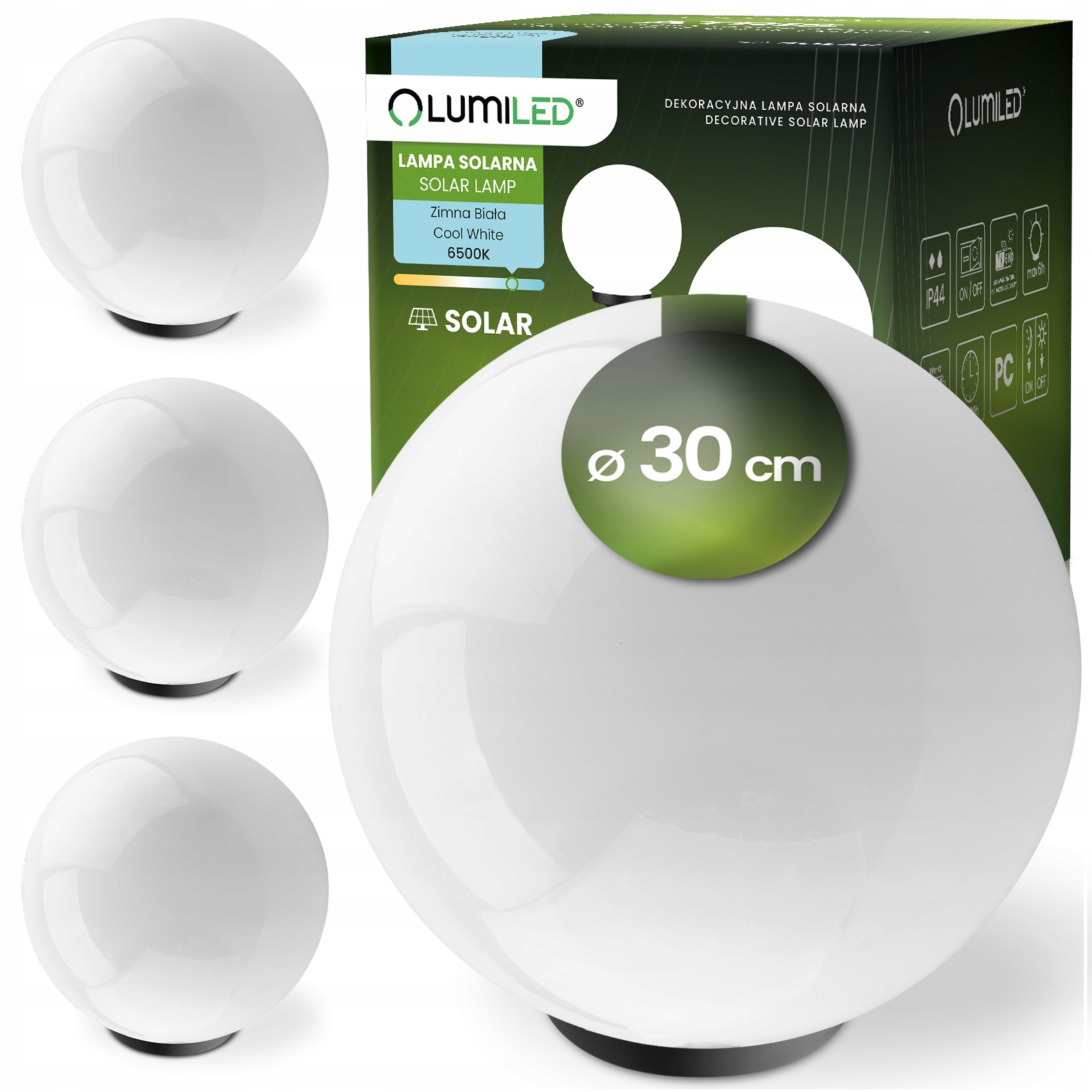 4x Solární Zahradní Lampa Led Kula 30cm XL Zapichovací pozemní ozdobná kulička