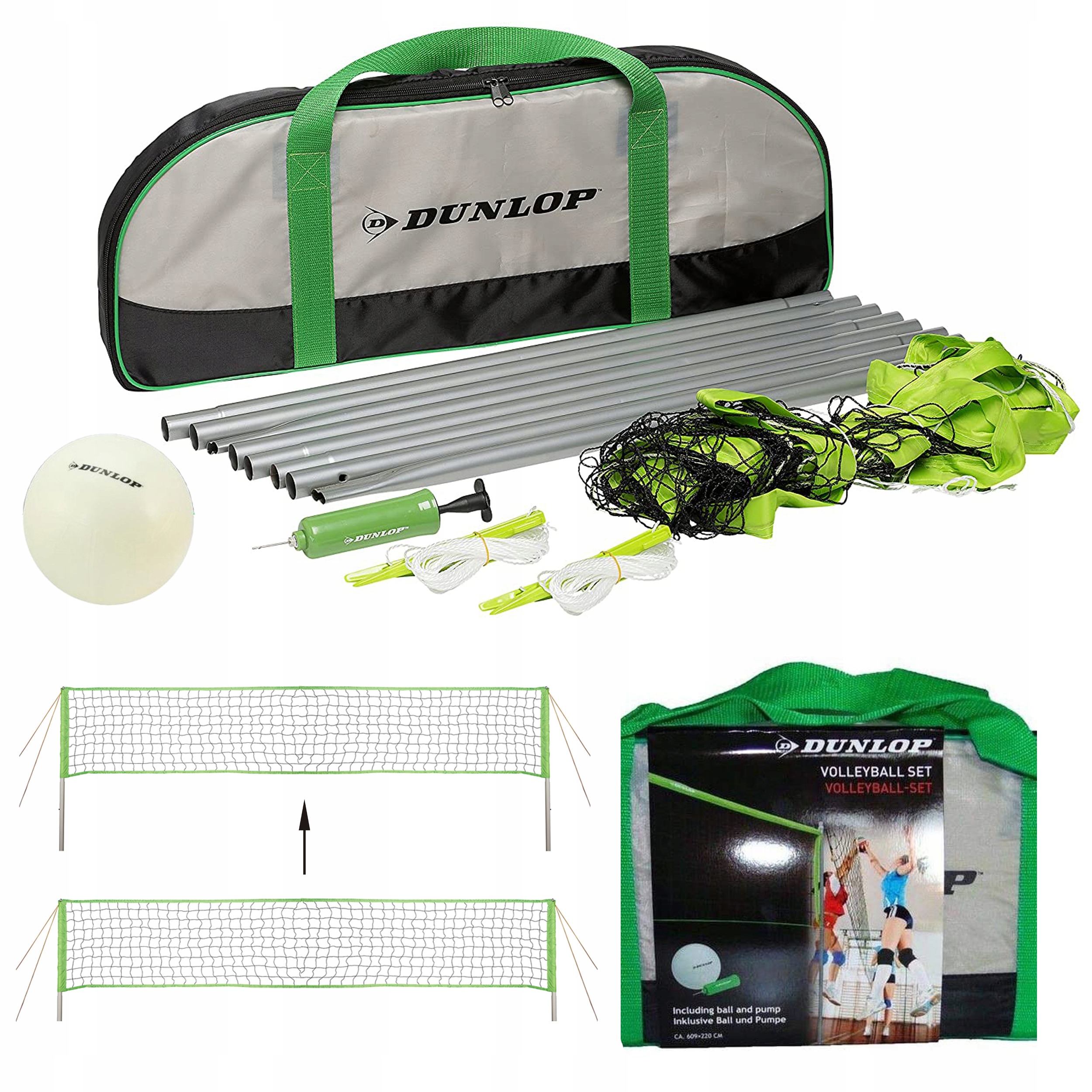 Dunlop Siatka do siatkówki siatkówka Słupki zestaw badminton +piłka