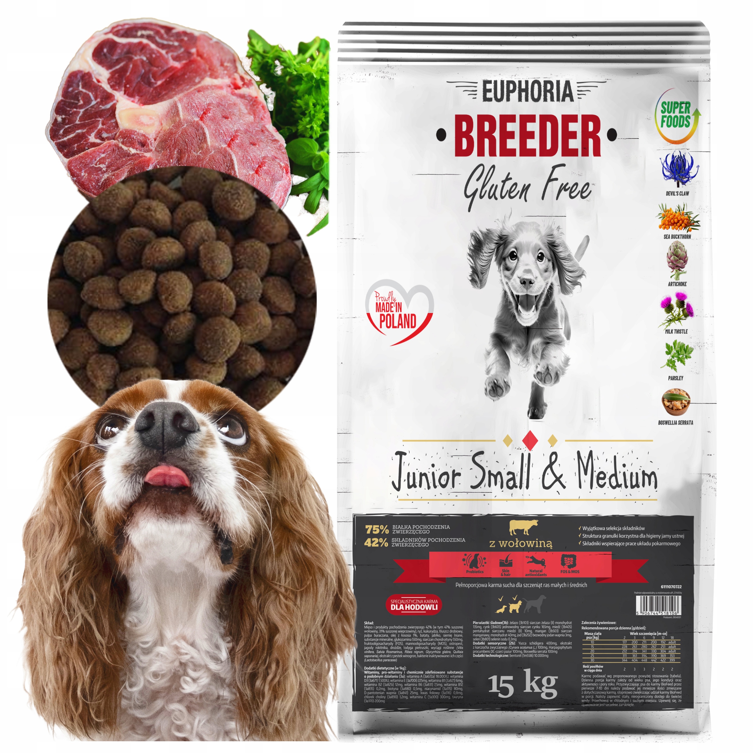 Biofeed Euphoria Bezlepkové krmivo pro Štěňata středních plemen s Hovězím masem 15kg Dárek