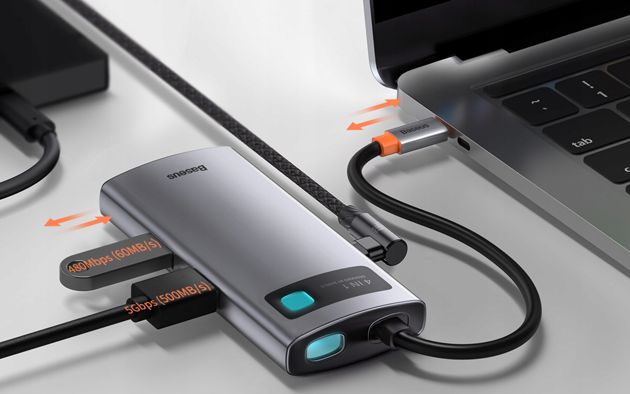 BASEUS ADAPTER 4W1 HUB USB-C USB 3.0 ROZDZIELACZ ROZGAŁĘŹNIK HDMI 100W OTG Informacje o bezpieczeństwie CE