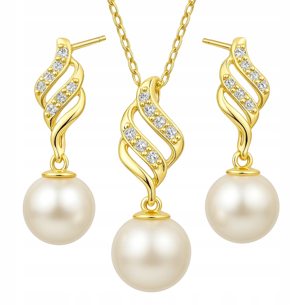 Sada stříbrných dámských šperků perla stříbro 925, pozlacené