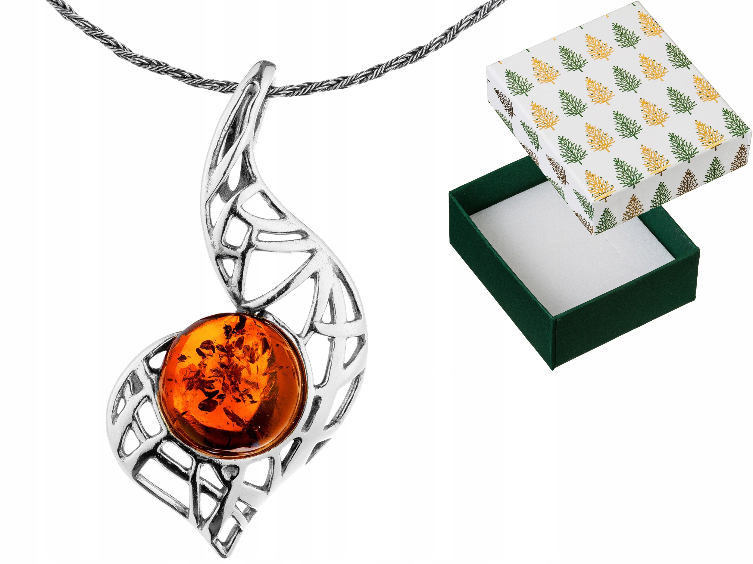 Stříbrný ažurový náhrdelník s jantarem Elegantní Stříbro 925 Ažurové 55 cm