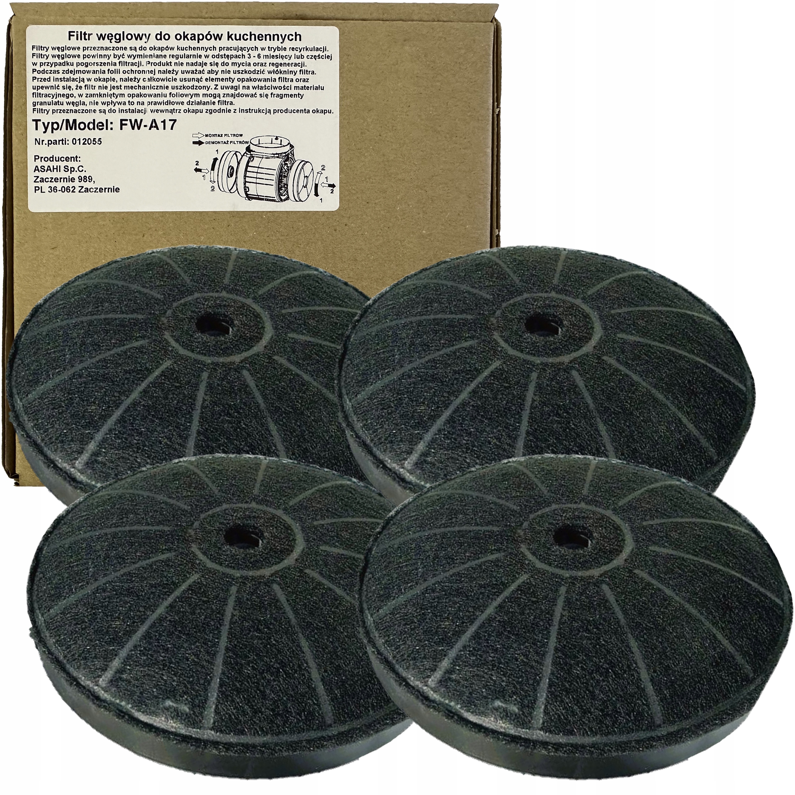 Filtr węglowy do okapu Amica Okp Omp Otp OMP6253BG zamiennik KF17154 4szt