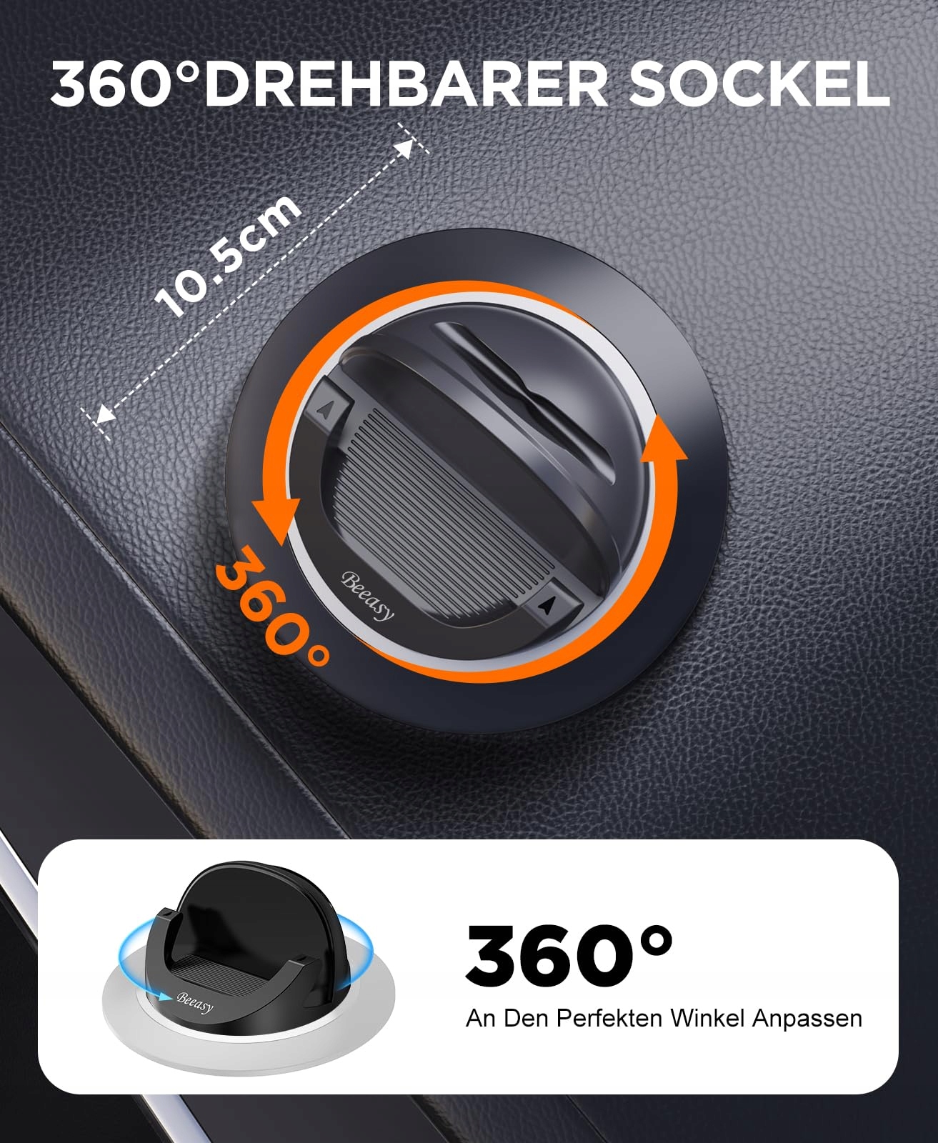 BEEASY Uchwyt Samochodowy Na Telefon 360° Do iPhone Android — miniatura 5