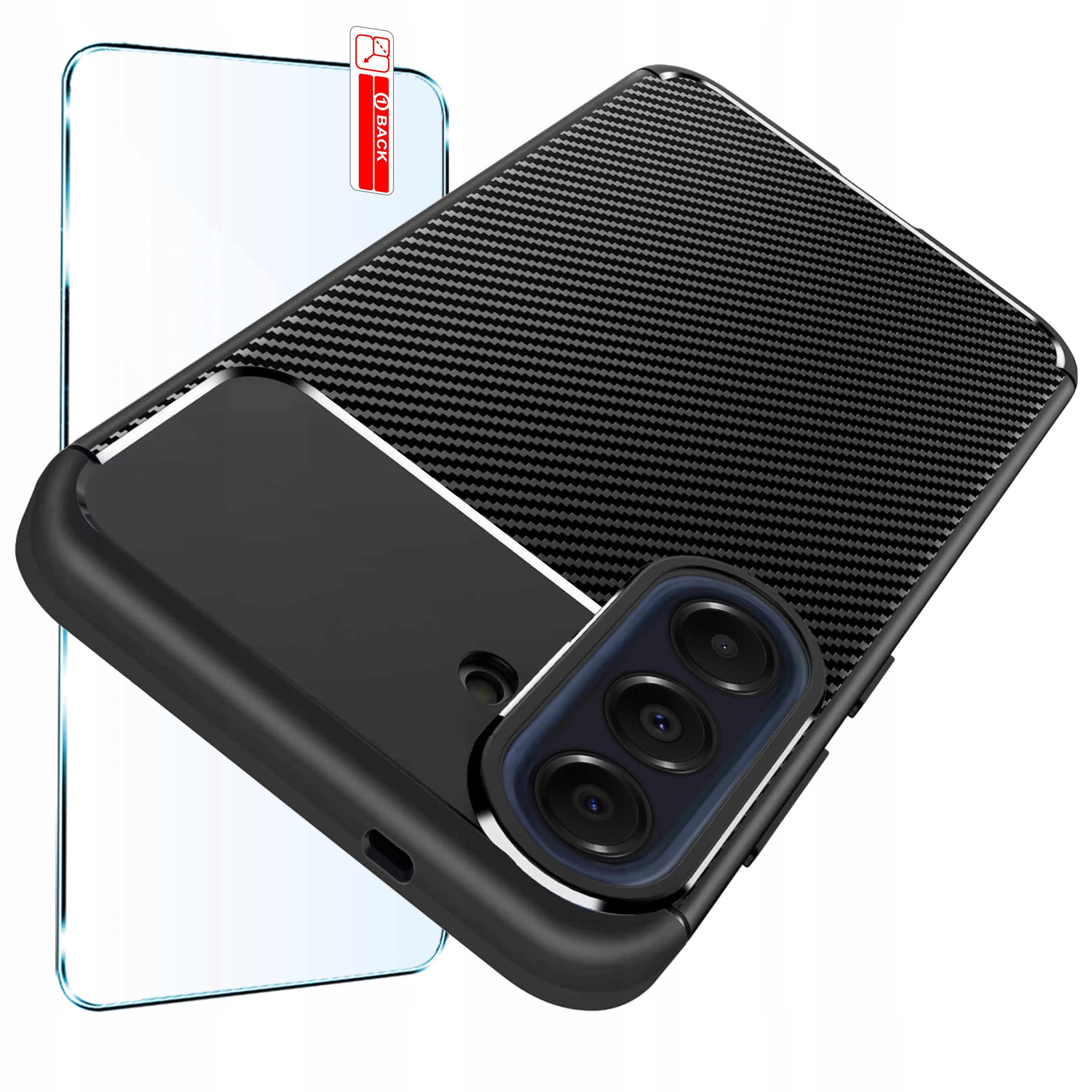 Zestaw Etui do Samsung A57 Pancerne Carbon Case Szkło